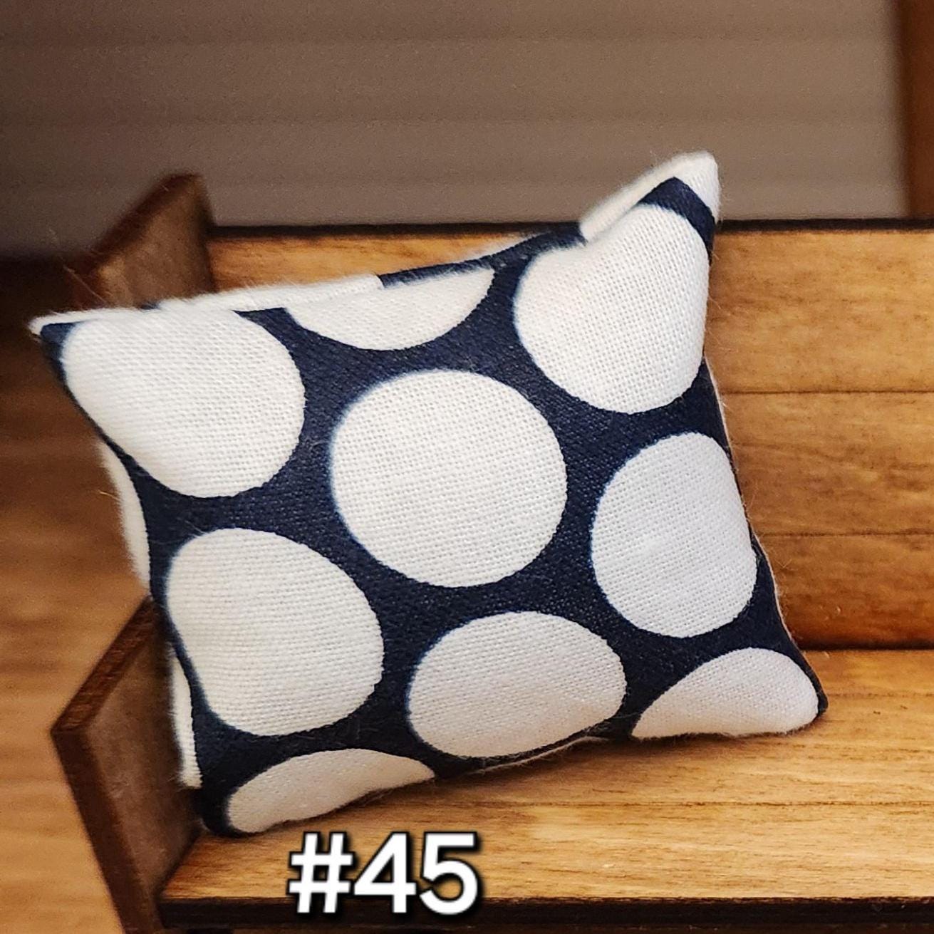 Dollhouse Miniatures Accent Pillow, BLUE WHITE POLKADOT, dollhouse decorations, miniature pillows, 1:12 scale