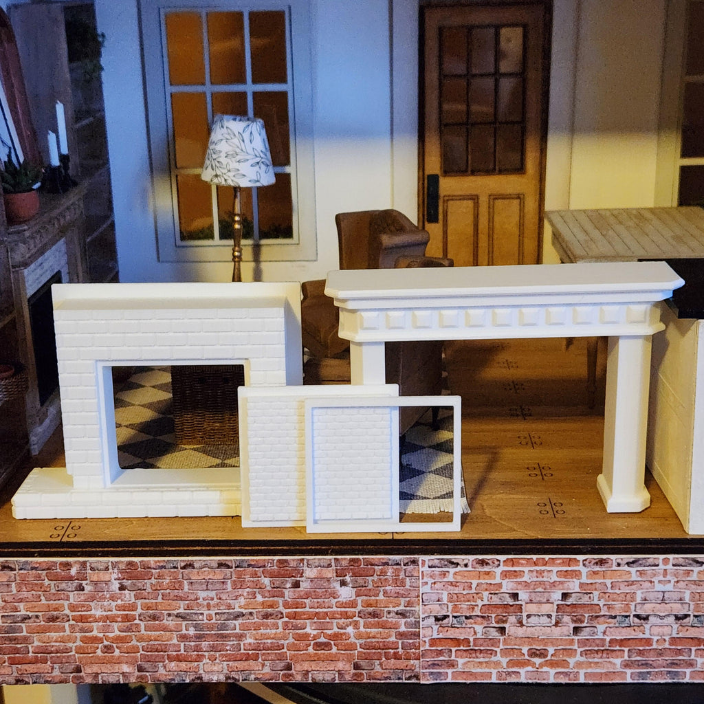 Miniature Modern Fireplace | 1:12 Scale Dollhouse Mantel Kit