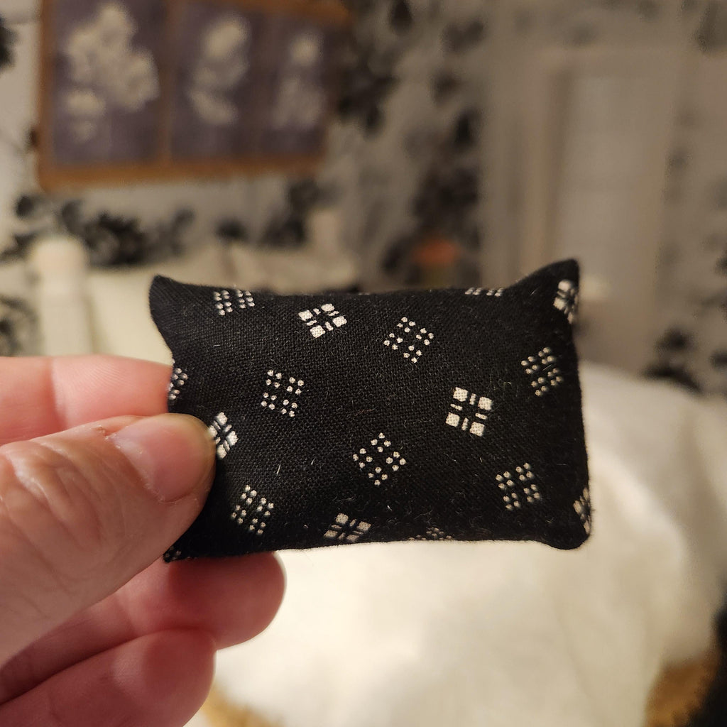 Dollhouse Miniatures Accent Pillow, BLACK WHITE, dollhouse decorations, miniature pillows, 1:12 scale