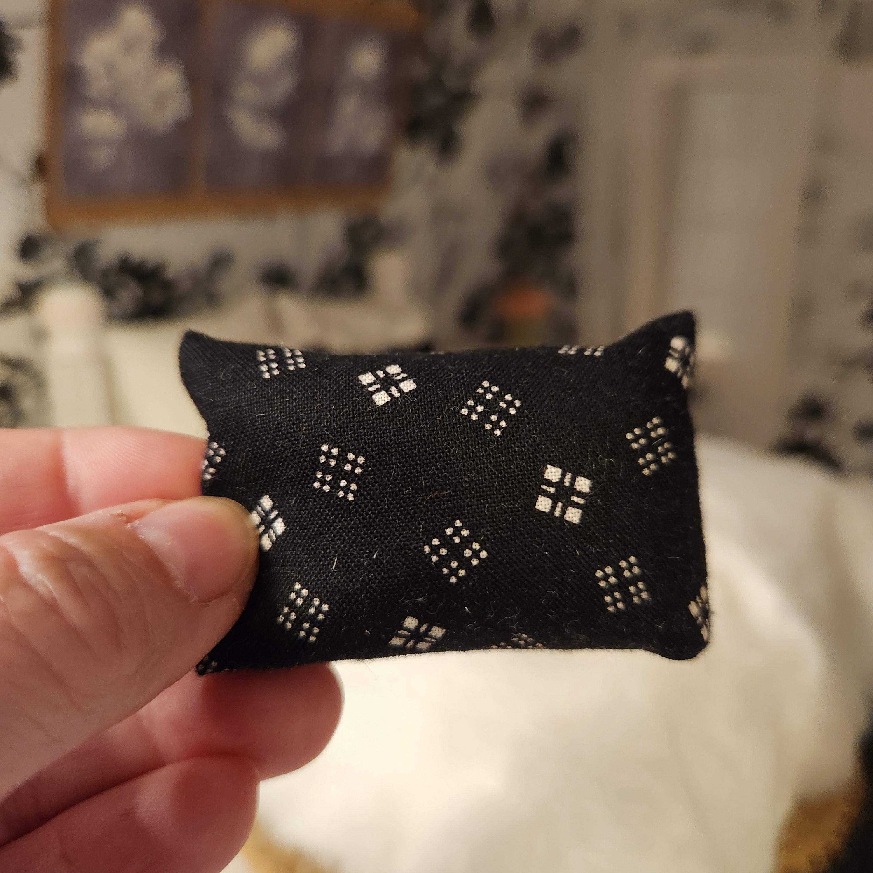 Dollhouse Miniatures Accent Pillow, BLACK WHITE, dollhouse decorations, miniature pillows, 1:12 scale