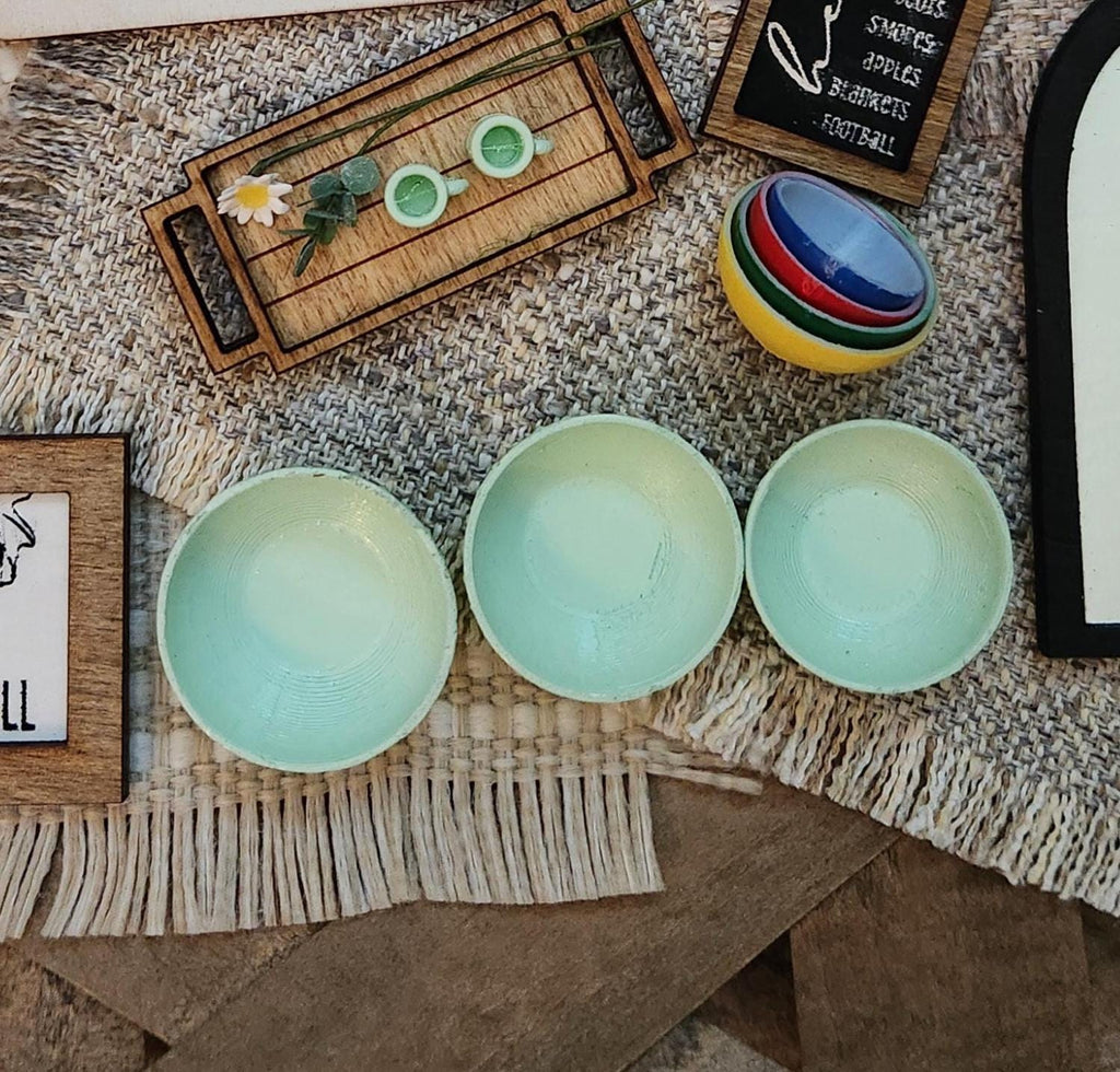 1:12 Scale Miniature Jadeite Mixing Bowls – Set of 3 Vintage Nesting Bowls
