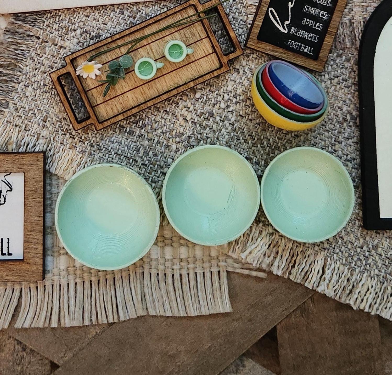 1:12 Scale Miniature Jadeite Mixing Bowls – Set of 3 Vintage Nesting Bowls