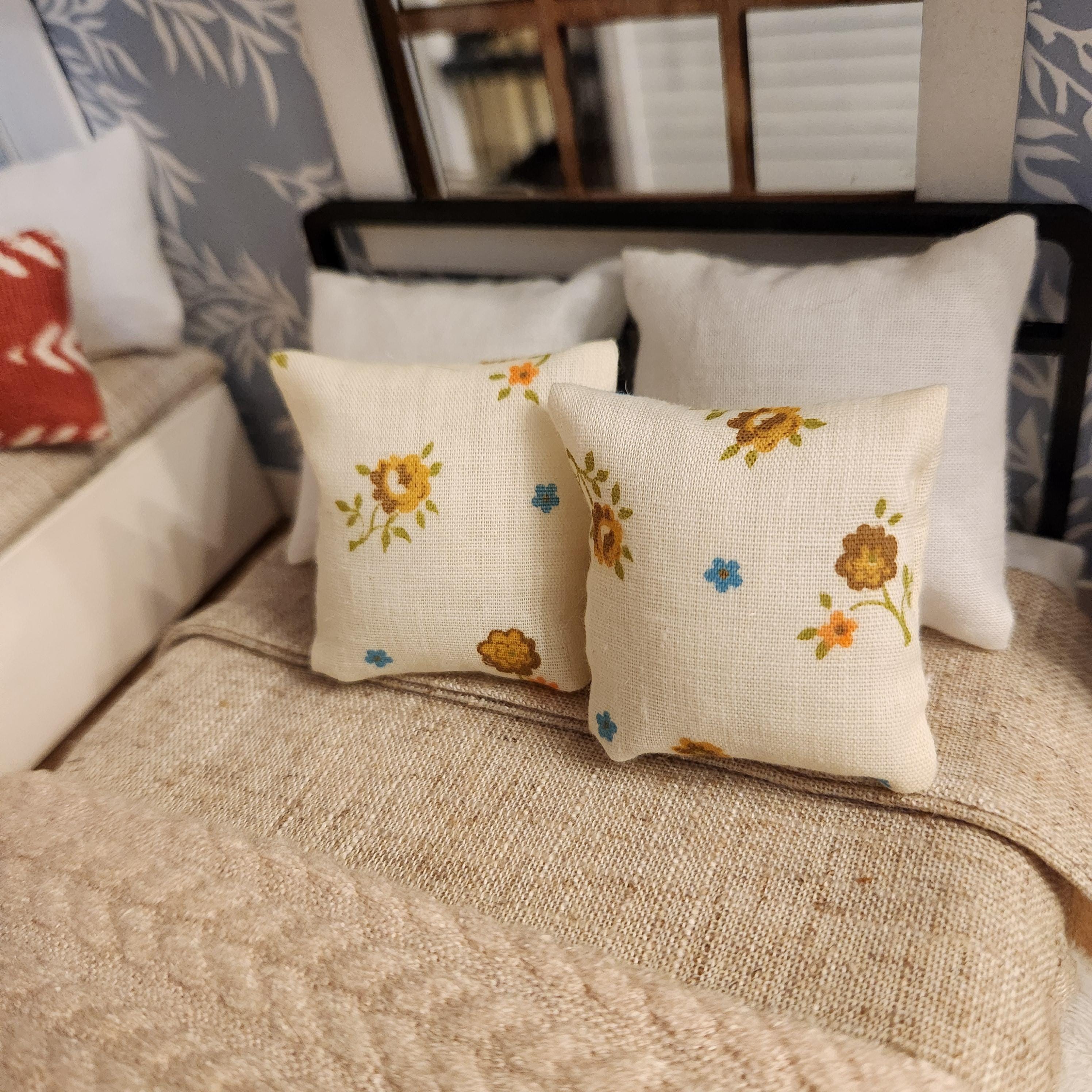 Dollhouse Miniatures Accent Pillow, FLORAL, dollhouse decorations, miniature pillows, 1:12 scale