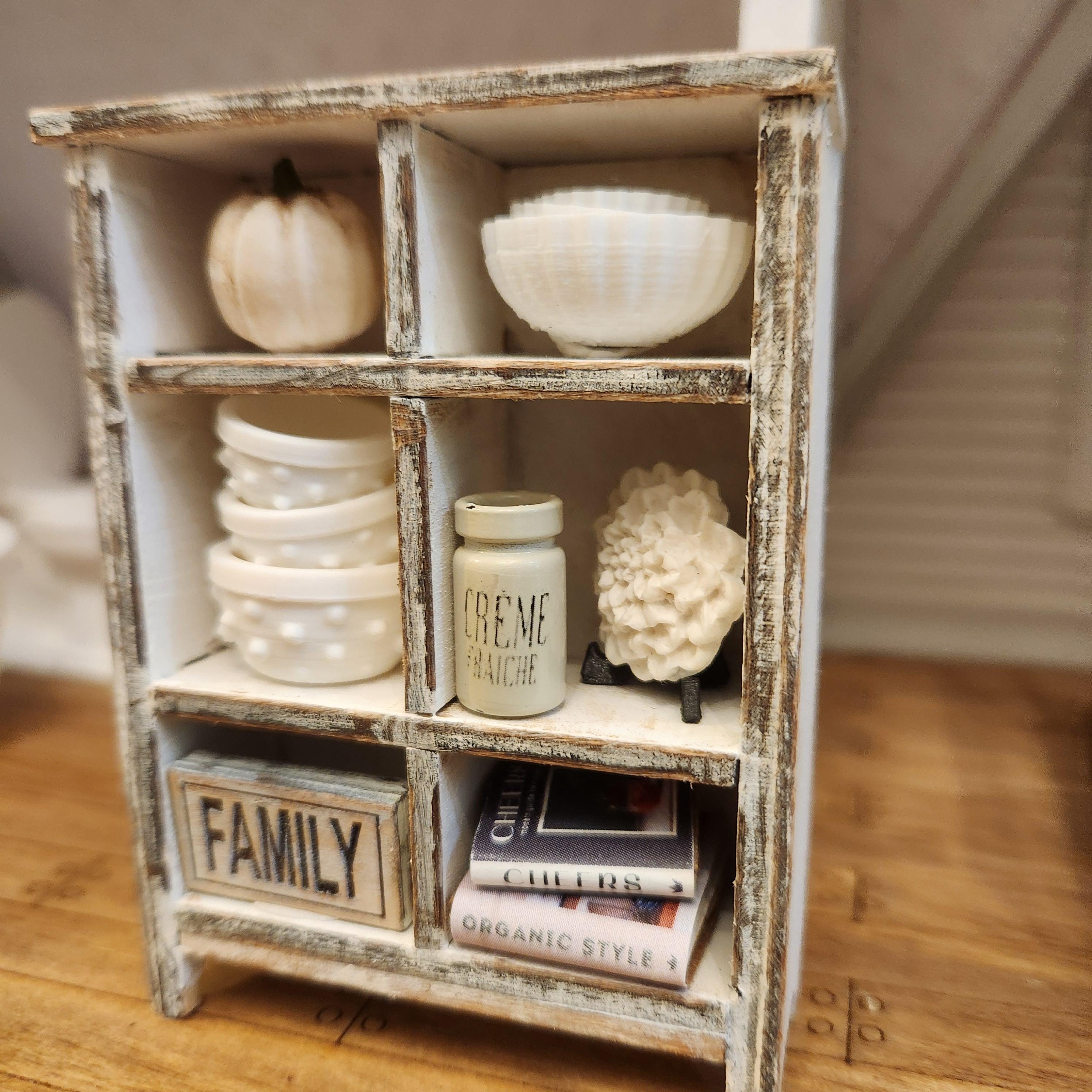 1:12 Scale Miniature "Chippy" Wall Cubbie – Rustic Farmhouse Display