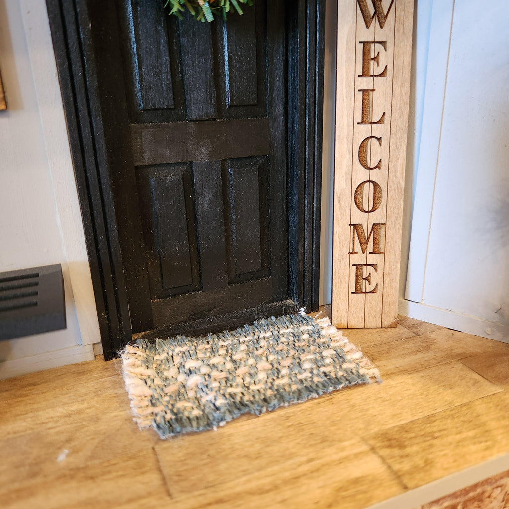 1:12 Scale Miniature Blue Speckled Rug – Farmhouse Area Rug with Fringe