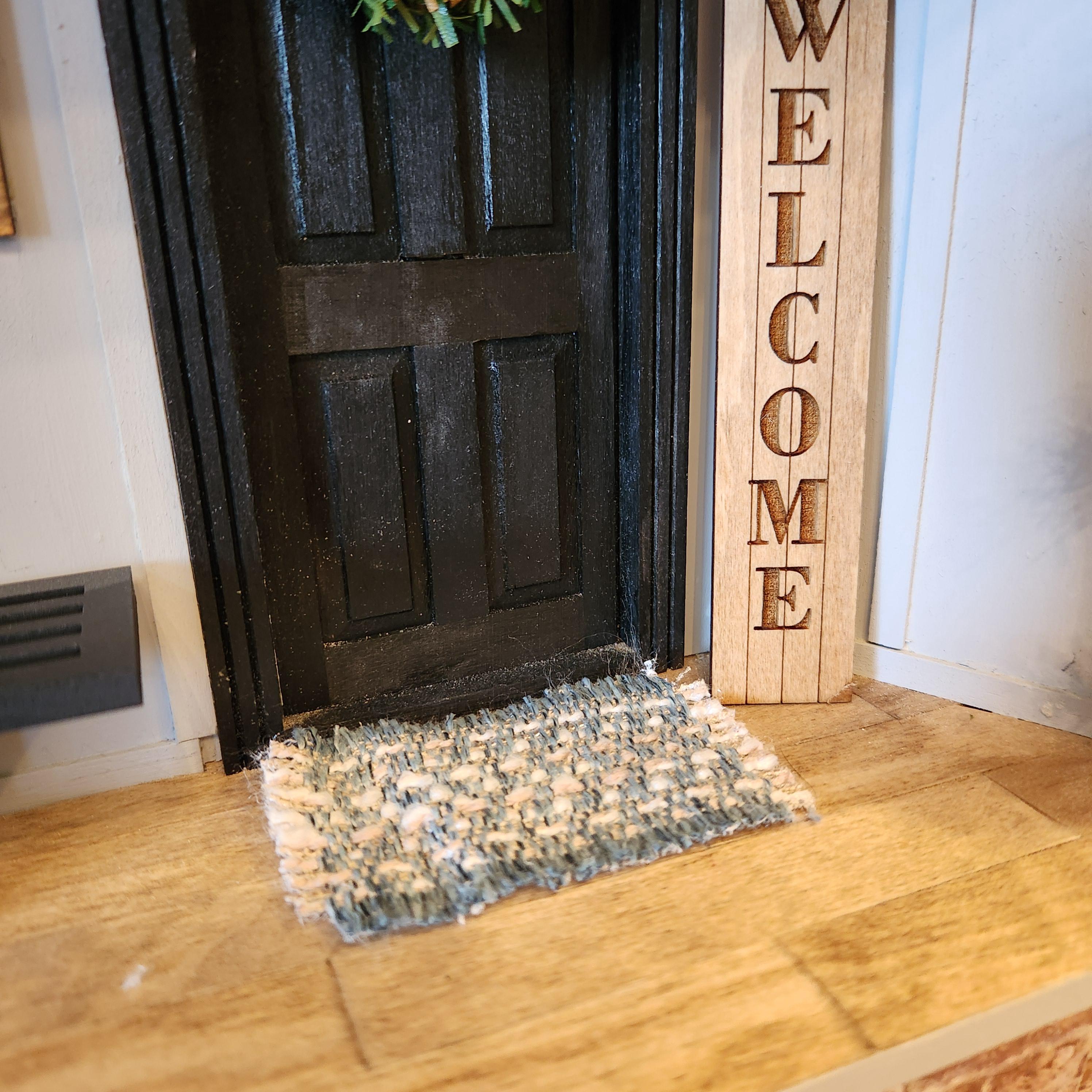 1:12 Scale Miniature Blue Speckled Rug – Farmhouse Area Rug with Fringe