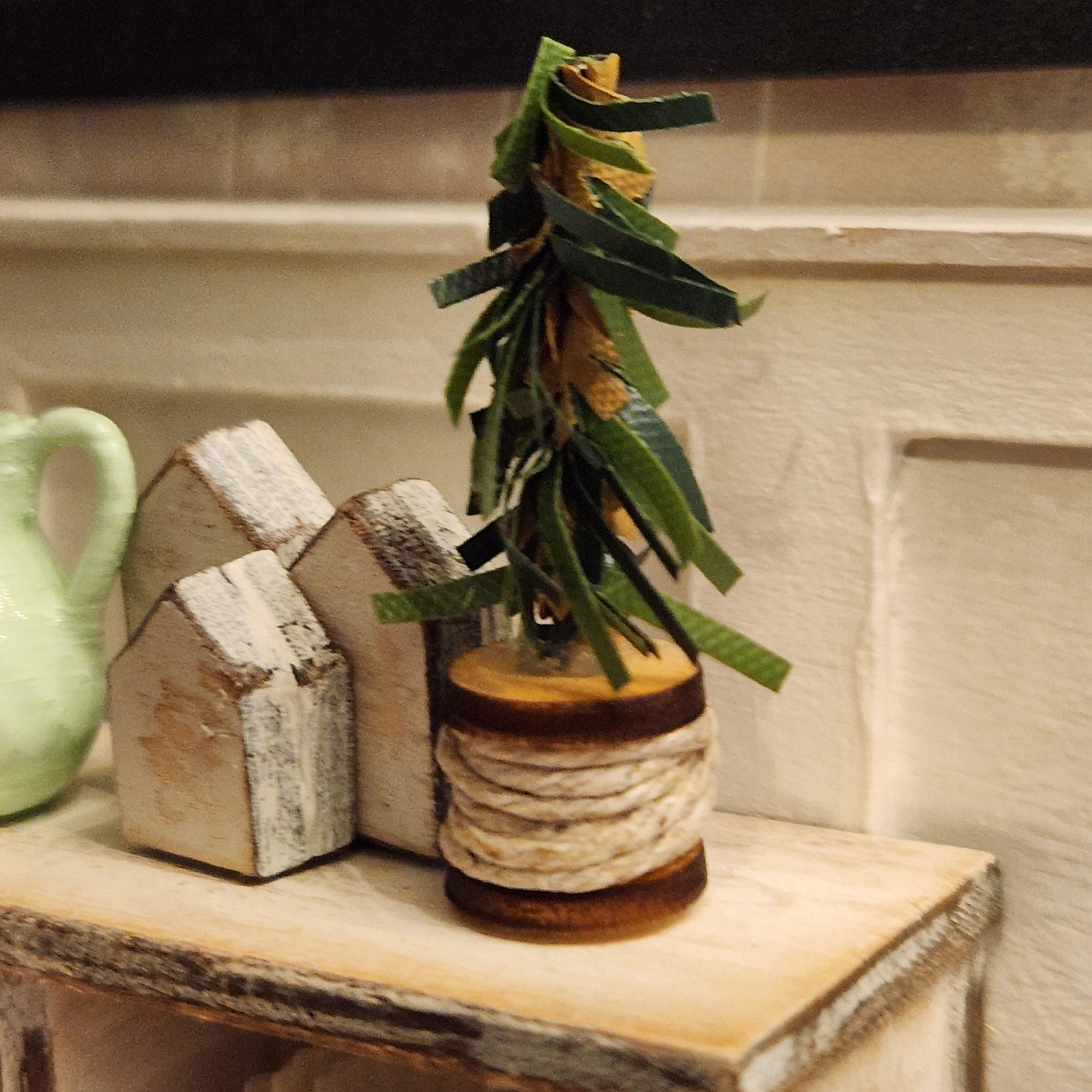 1:12 Scale Miniature Rustic Spool Tree – Primitive Holiday Decor