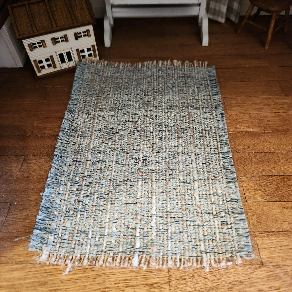 1:12 Scale Miniature Blue Speckled Rug – Farmhouse Area Rug with Fringe