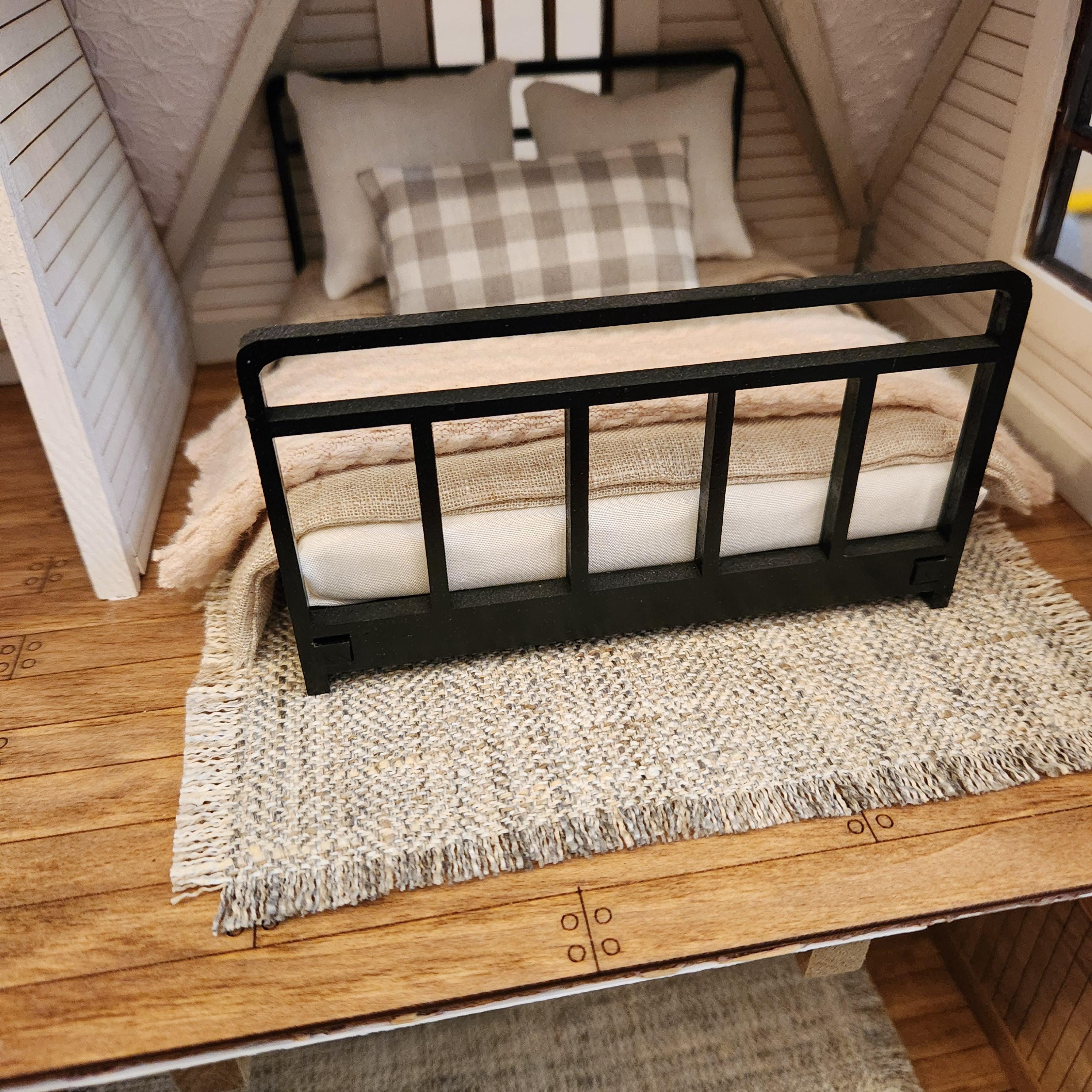 1:12 Scale Miniature Farmhouse Area Rug – Neutral Tan, Gray & White