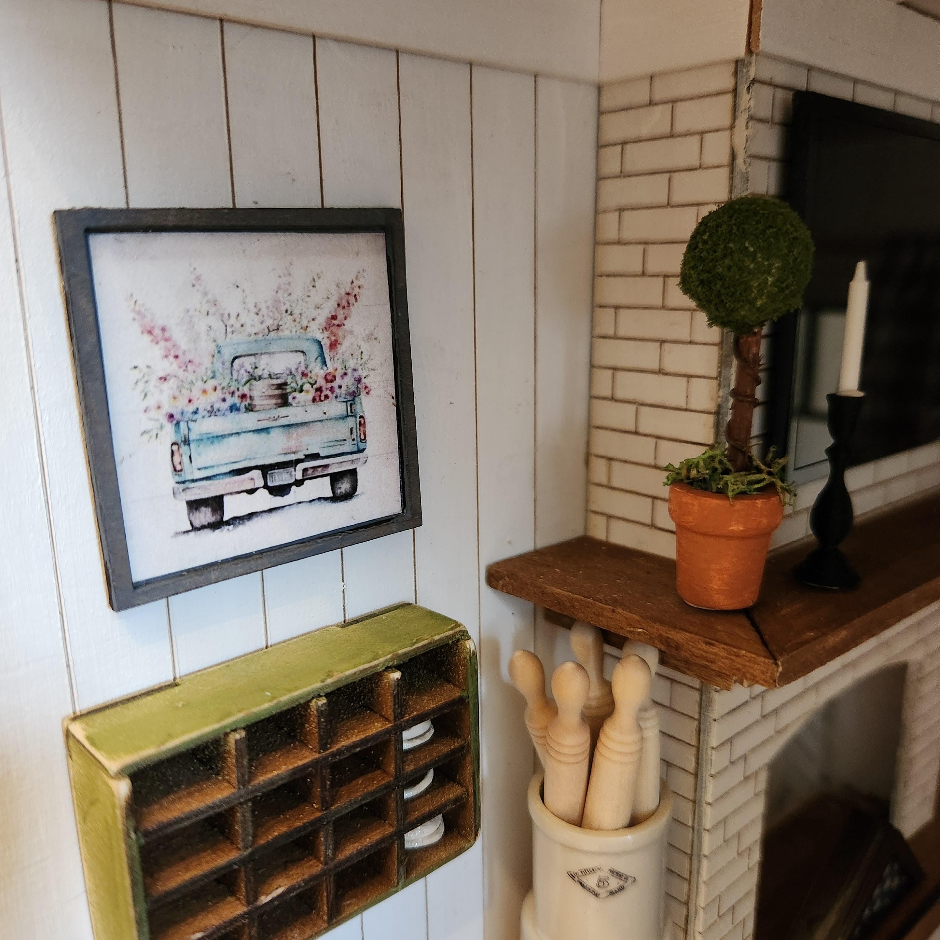 1:12 Scale Miniature Vintage Floral Truck Sign – Spring Garden Decor