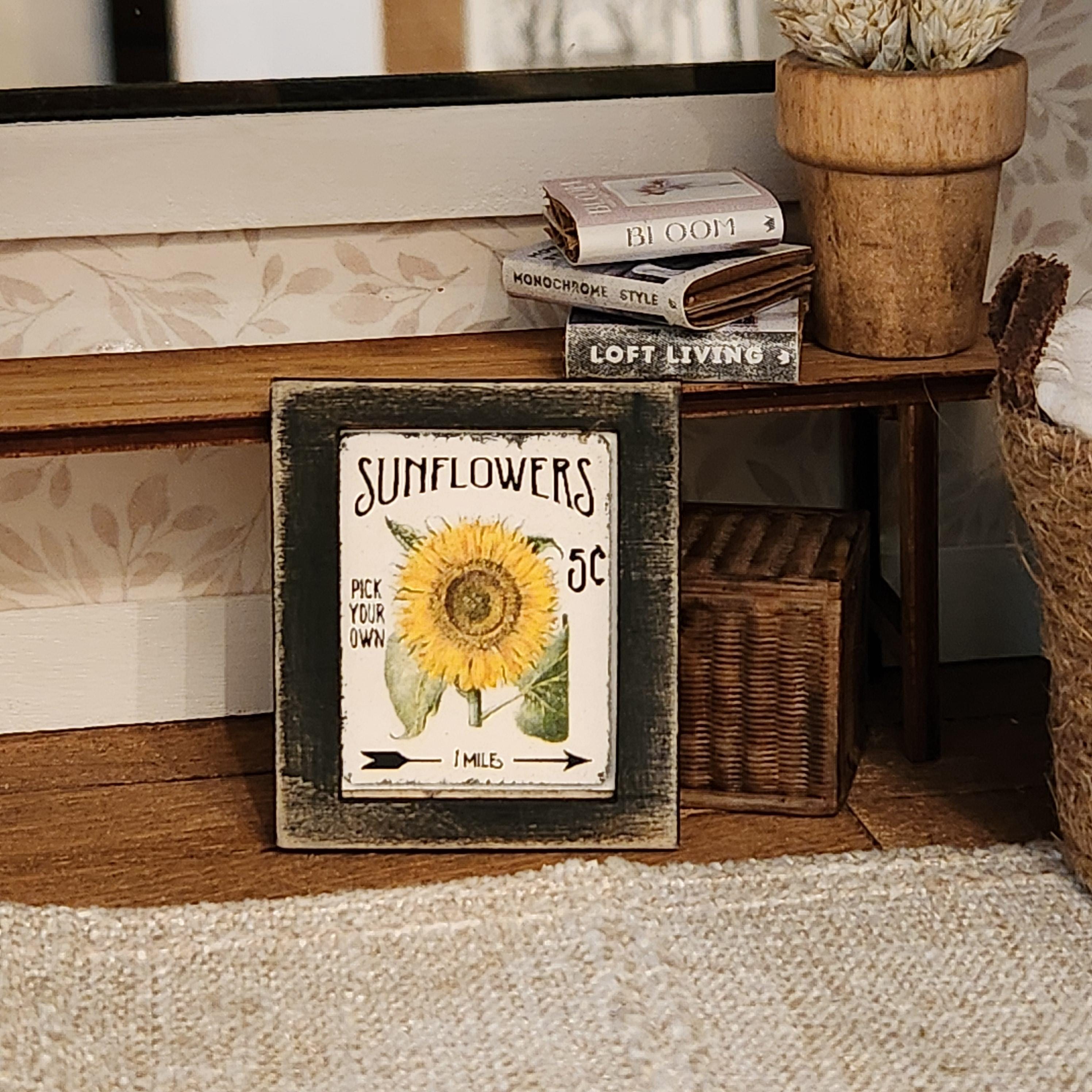 Dollhouse Miniatures Sunflower Sign, 1:12 Scale, Farmhouse Decor