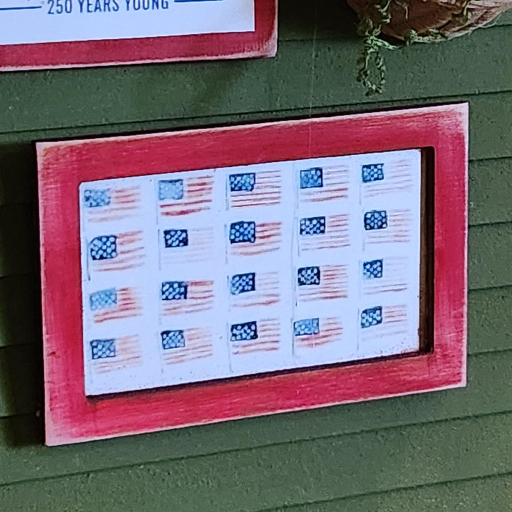 1:12 Scale Multi Flag Wood Sign | Miniature American Flag Wall Art | Patriotic Fourth of July Tiny Home Accessory