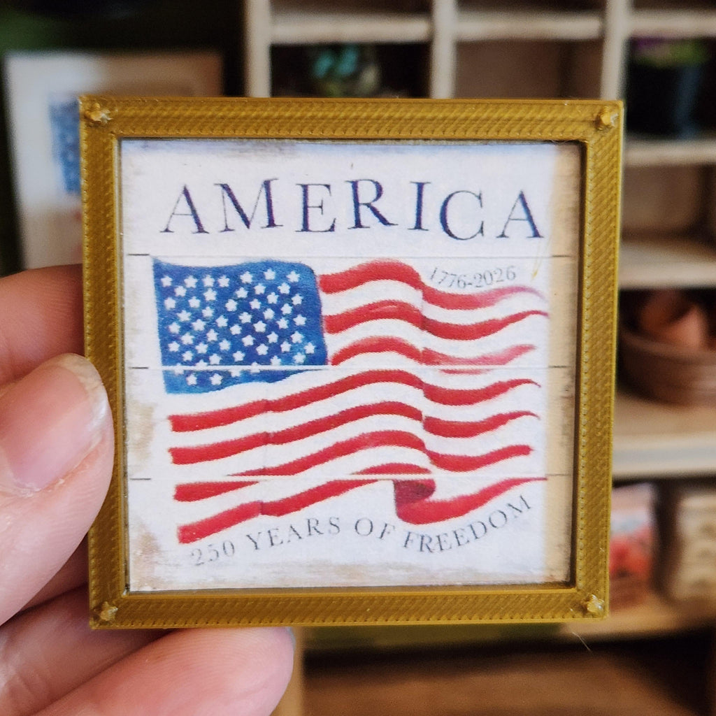 1:12 Scale America 250 Years of Freedom | Miniature American Flag Wall Art | Patriotic Fourth of July Tiny Home Accessory