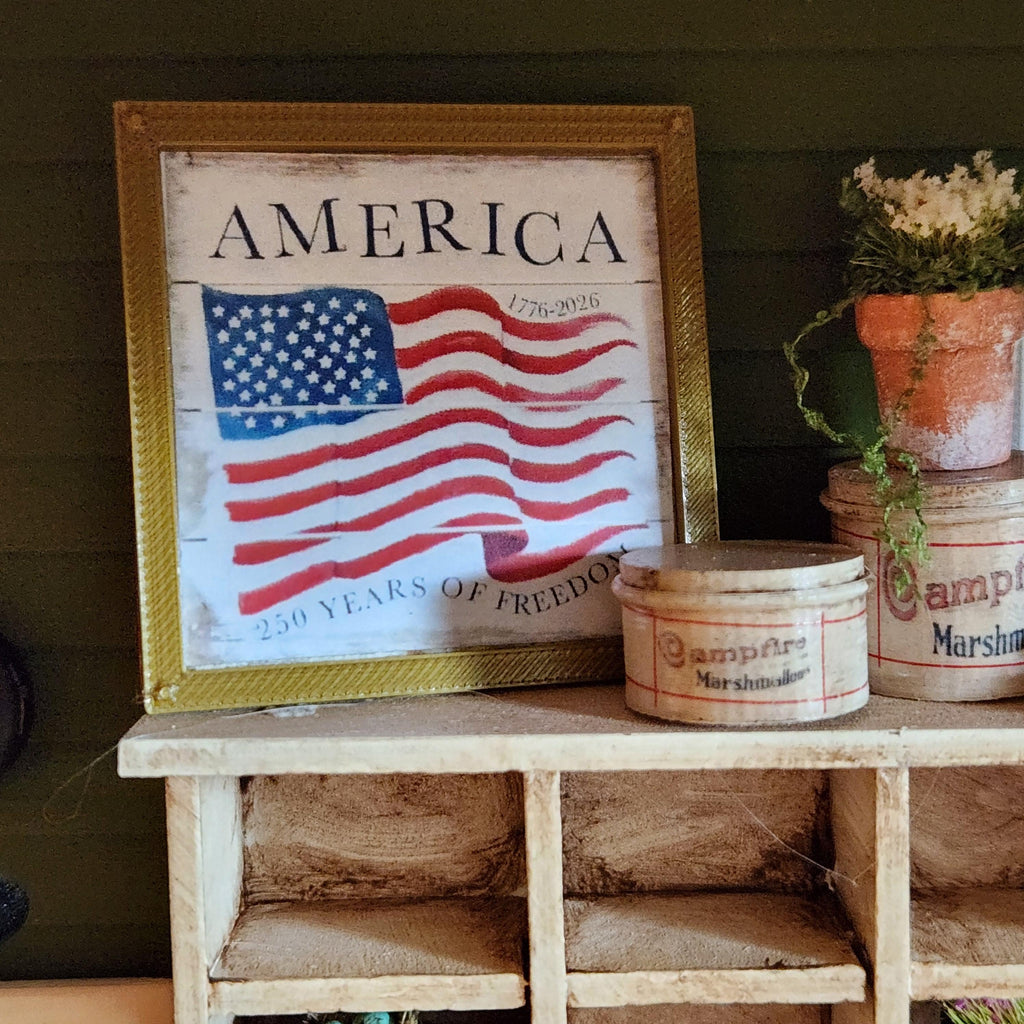 1:12 Scale America 250 Years of Freedom | Miniature American Flag Wall Art | Patriotic Fourth of July Tiny Home Accessory