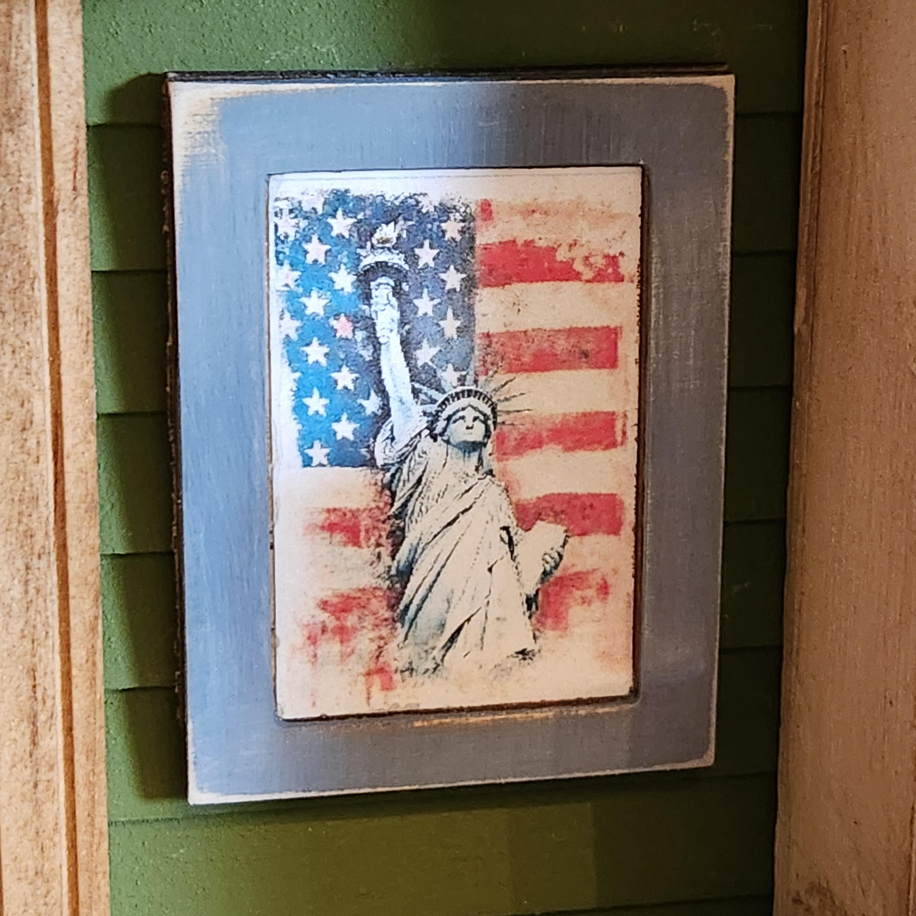 1:12 Scale Statue of Liberty Wood Sign | Miniature American Flag Wall Art | Patriotic Fourth of July Tiny Home Accessory