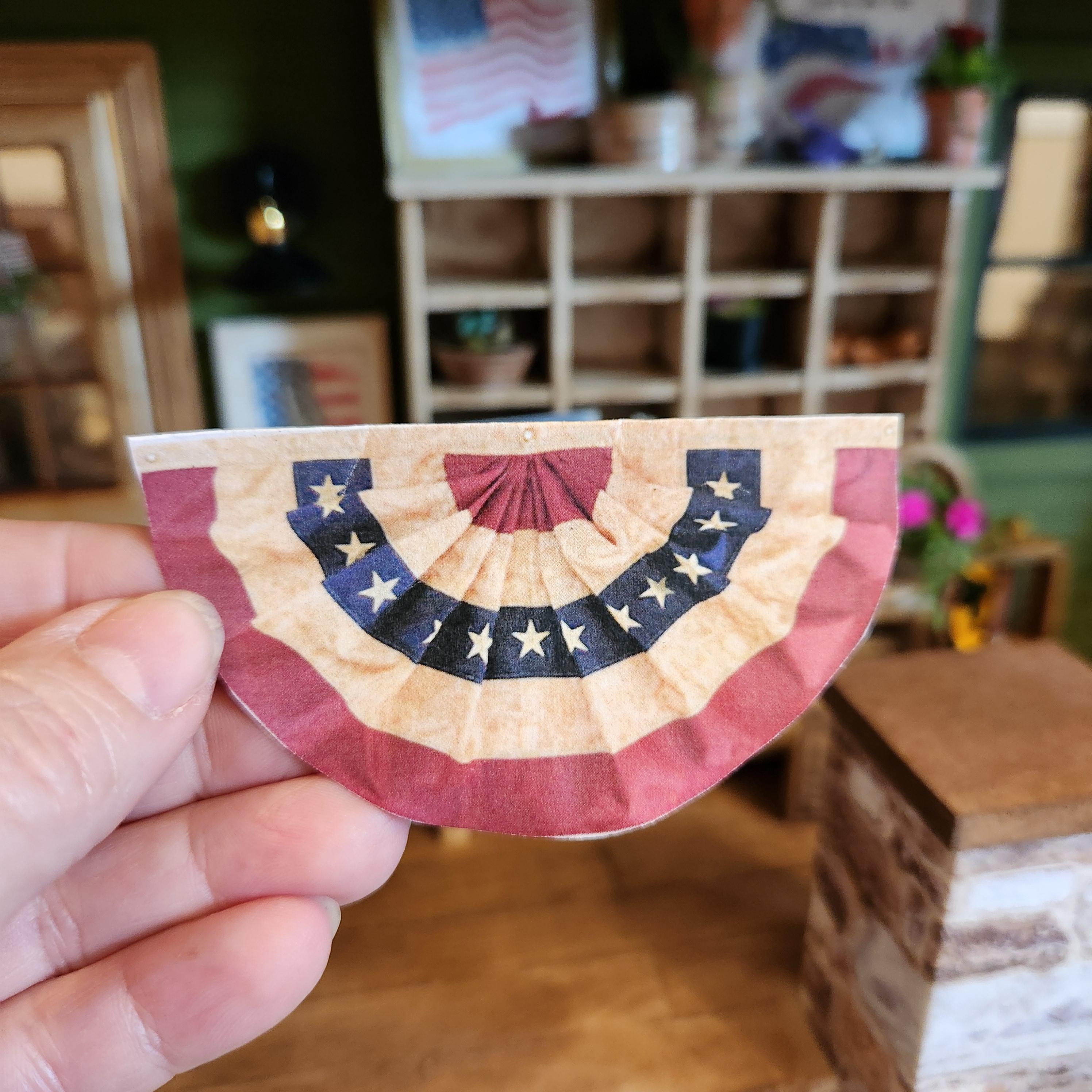 1:12 Scale Patriotic Bunting | Miniature American Flag Decor | Patriotic Fourth of July Tiny Home Accessory