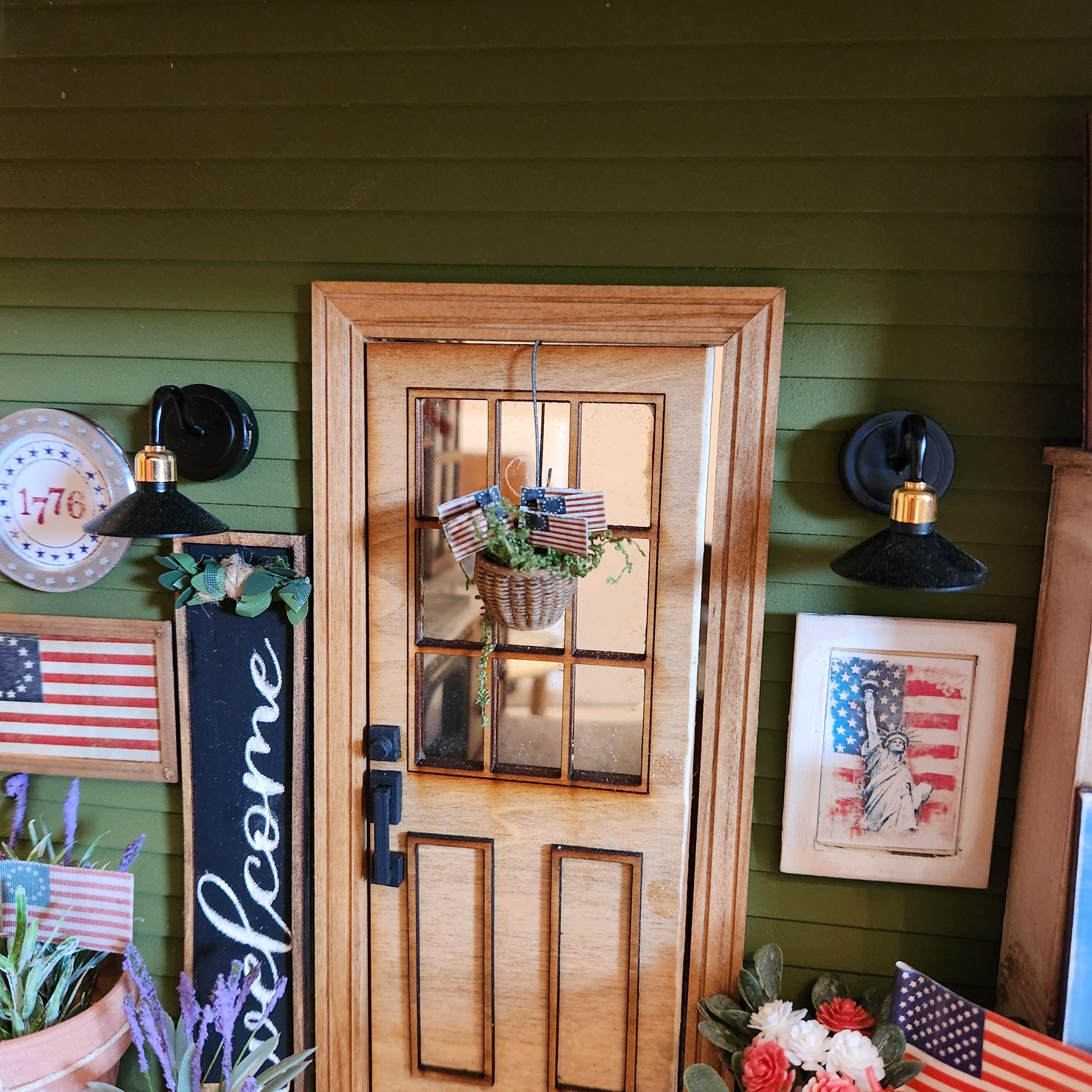 1:12 Scale Patriotic Hanging Flag Basket | Betsy Ross Miniature Decor | America’s 250th Birthday Dollhouse Accessory