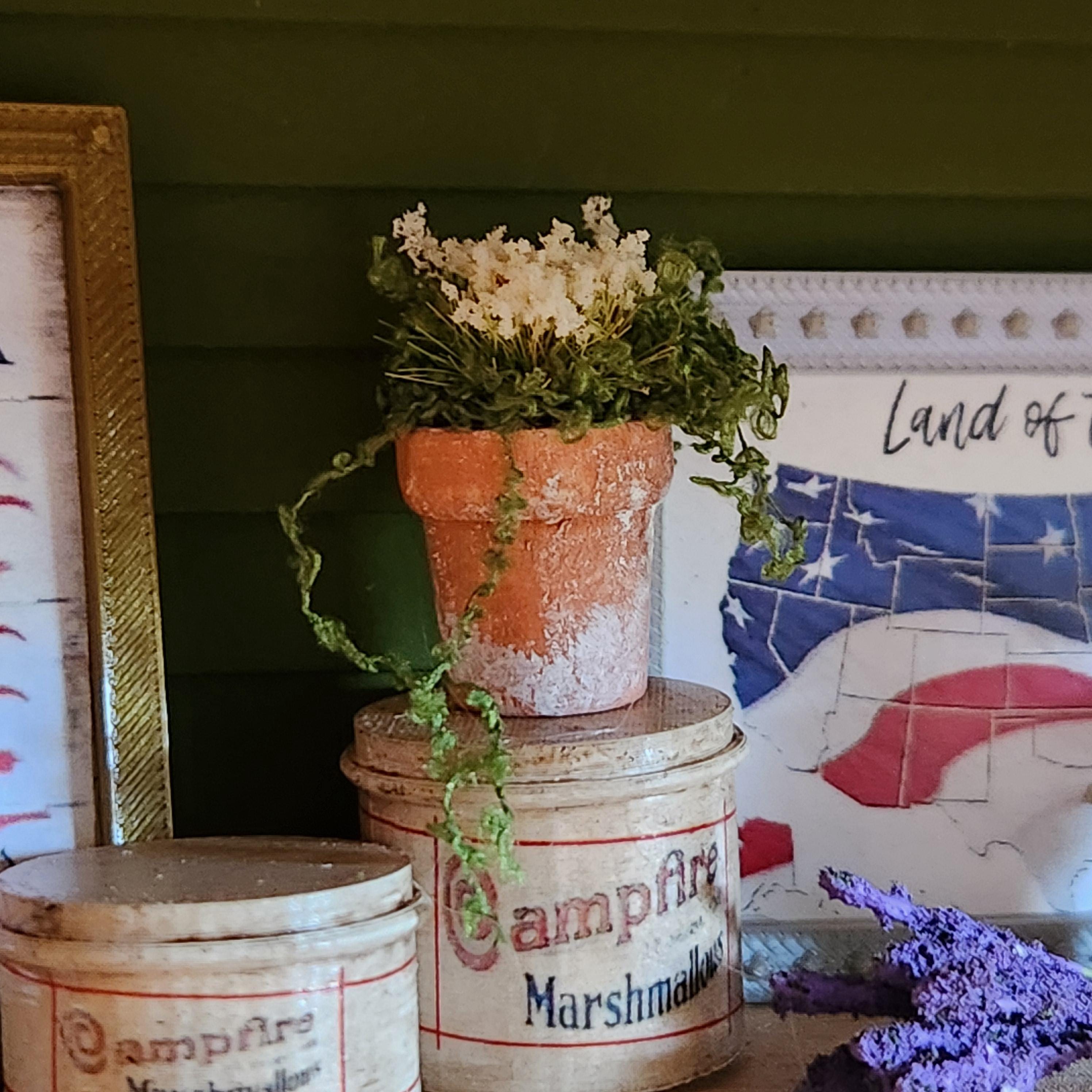 Dollhouse Miniature Potted Flowers | Terracotta Wooden Pot, Spring Accent