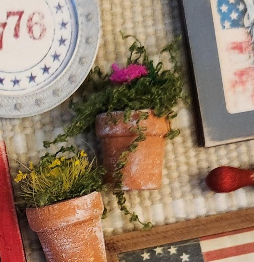 Dollhouse Miniature Potted Flowers | Terracotta Wooden Pot, Spring Accent
