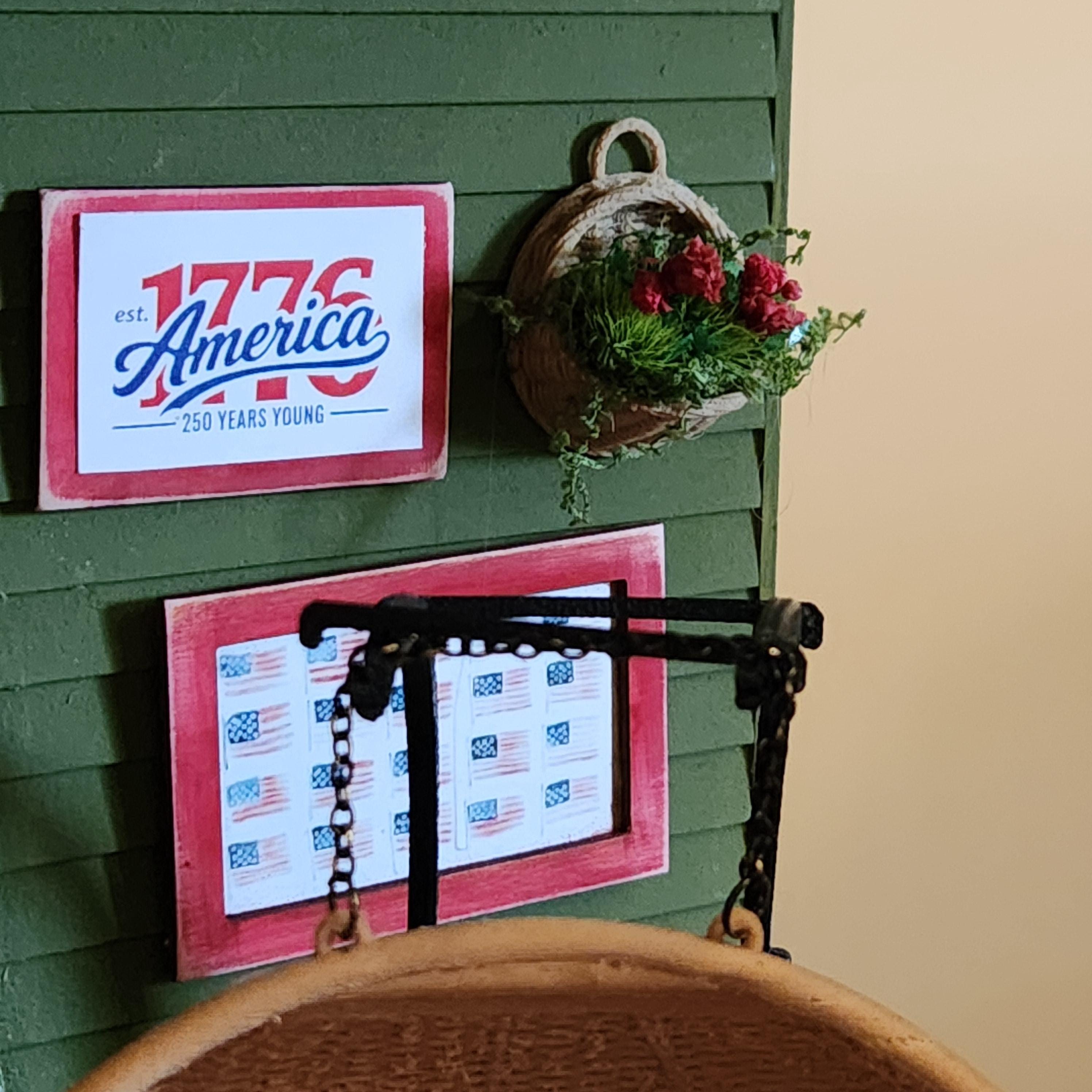 1:12 Scale Hanging Flower Basket | Miniature Red or Pink Geraniums