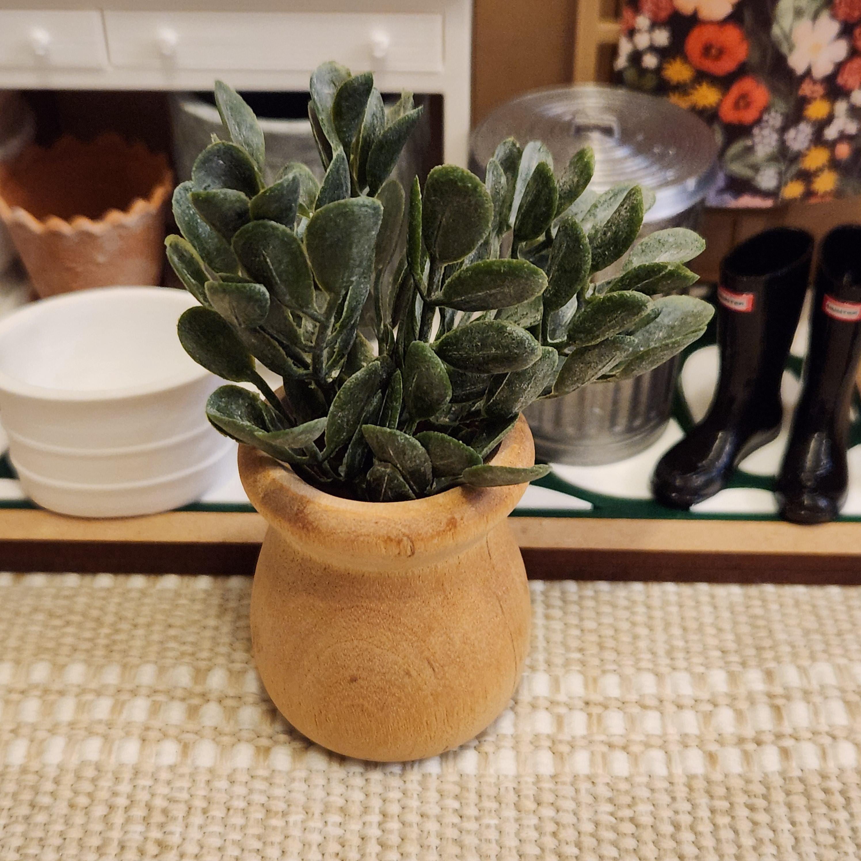 1:12 Scale Miniature Floor Greenery | Potted Tall in Natural Wood Container | Modern Farmhouse Dollhouse Plant