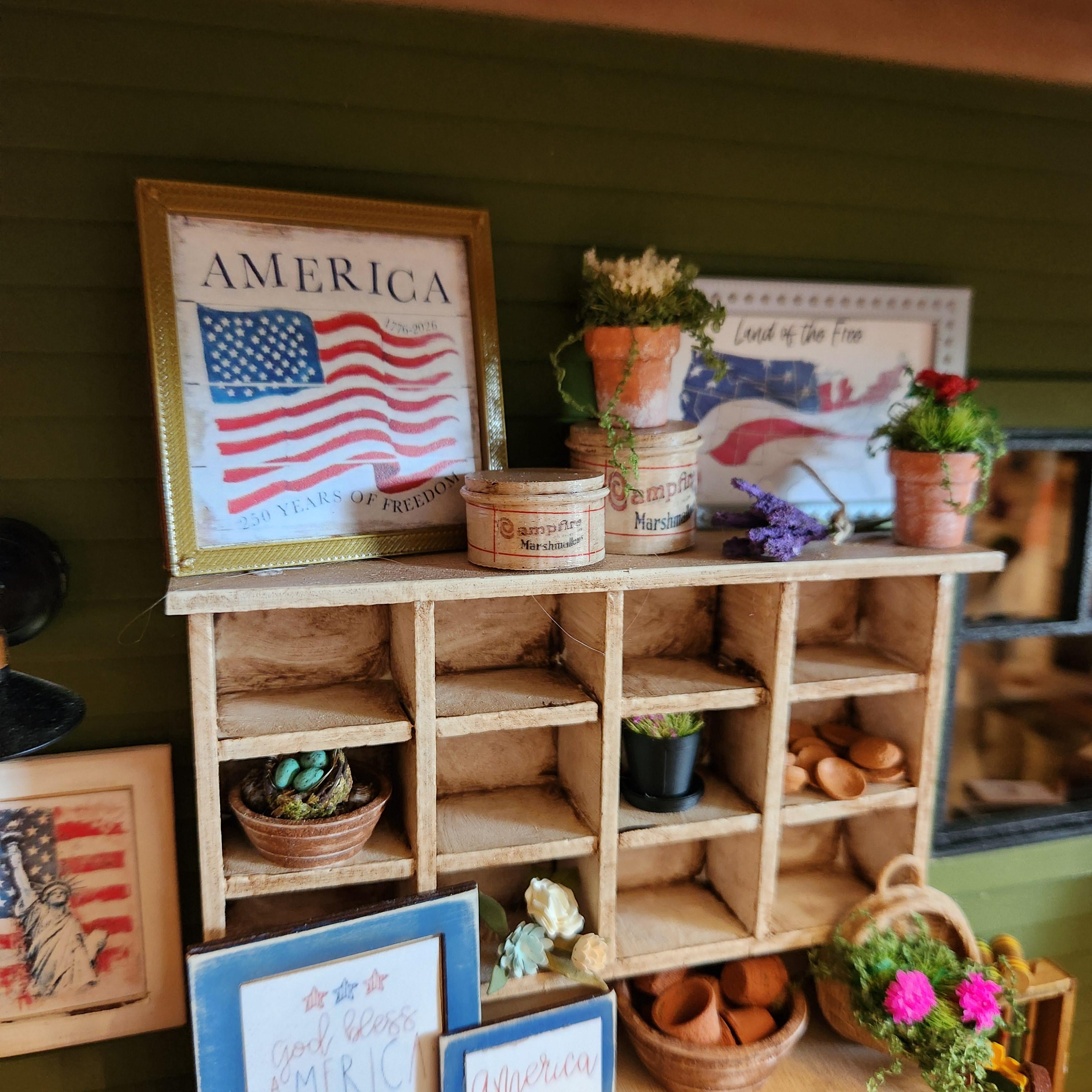 1:12 Scale America 250 Years of Freedom | Miniature American Flag Wall Art | Patriotic Fourth of July Tiny Home Accessory