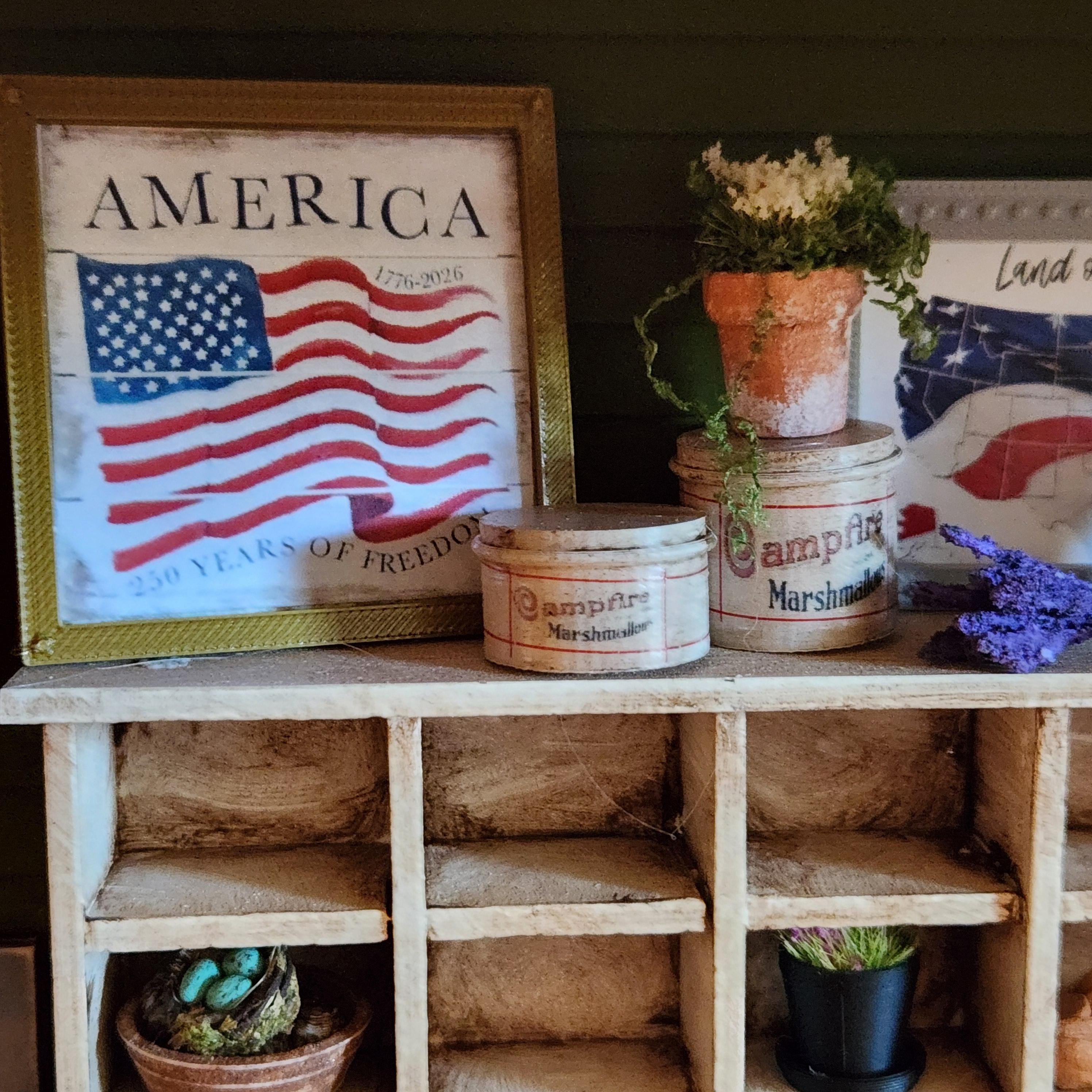 1:12 Scale America 250 Years of Freedom | Miniature American Flag Wall Art | Patriotic Fourth of July Tiny Home Accessory