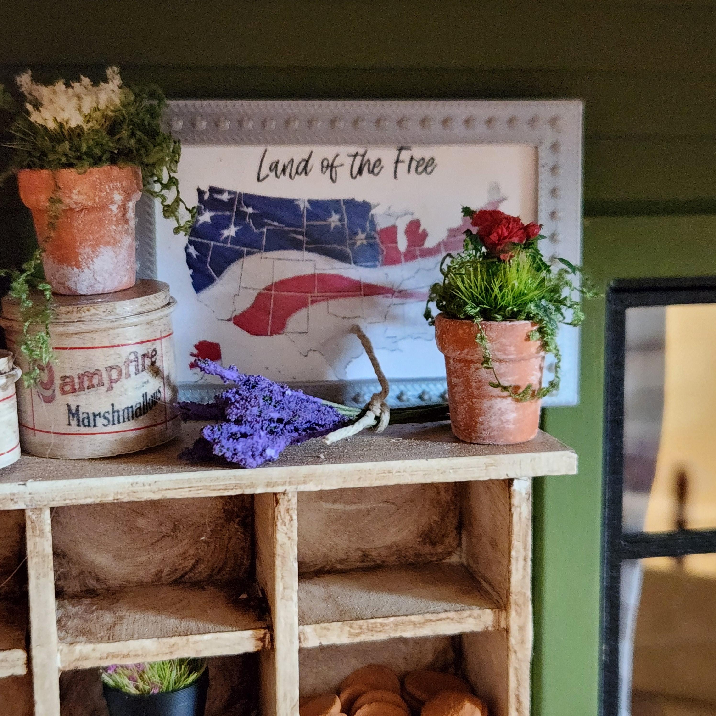 1:12 Scale Land of the Free | Miniature American Flag Wall Art | Patriotic Fourth of July Tiny Home Accessory