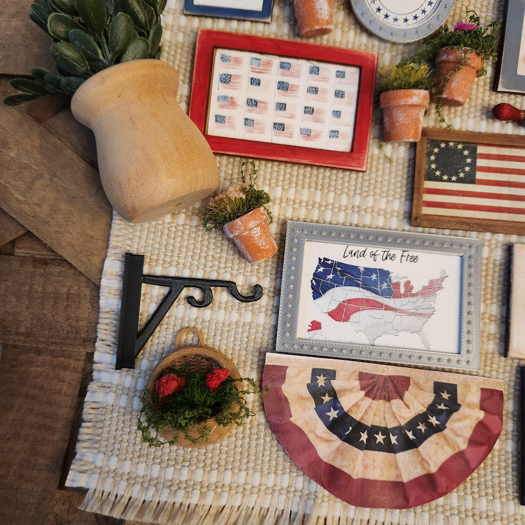 1:12 Scale Land of the Free | Miniature American Flag Wall Art | Patriotic Fourth of July Tiny Home Accessory