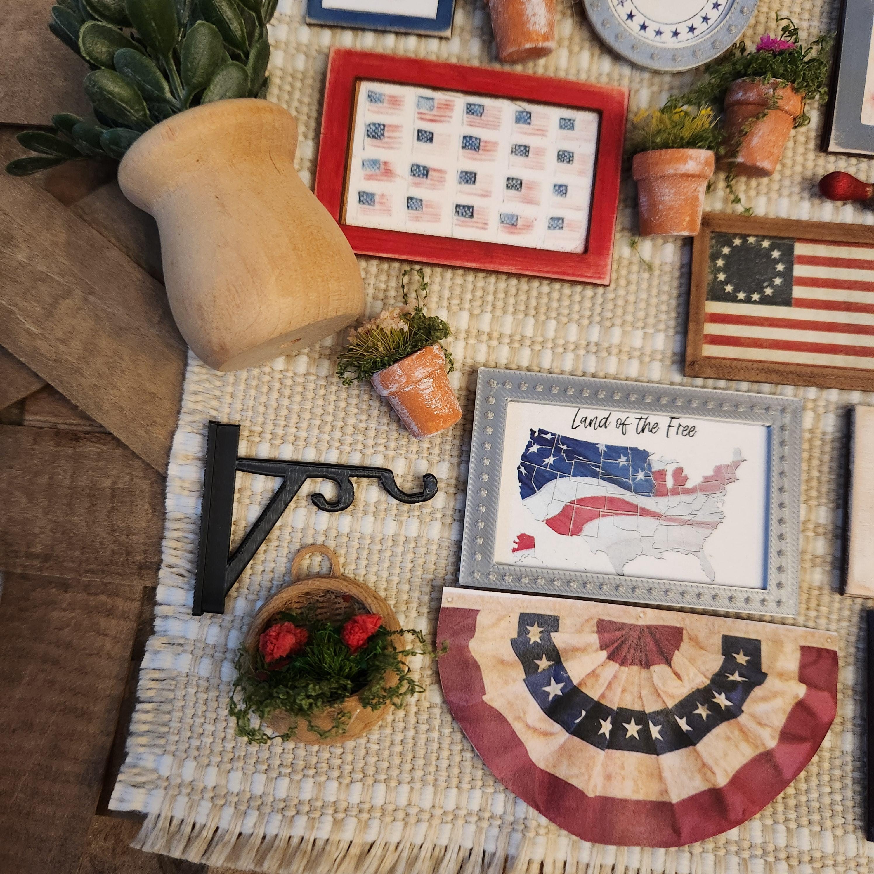 1:12 Scale Land of the Free | Miniature American Flag Wall Art | Patriotic Fourth of July Tiny Home Accessory