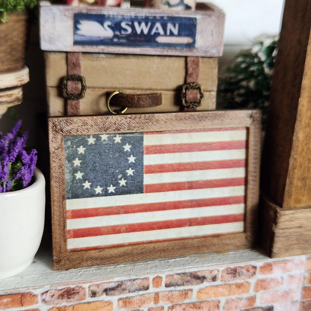1:12 Scale Betsy Ross American Flag | Miniature American Flag Wall Art | Patriotic Fourth of July Tiny Home Accessory