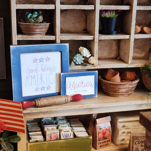 1:12 Scale America Est 1776 Wood Sign | Miniature American Flag Wall Art | Patriotic Fourth of July Tiny Home Accessory