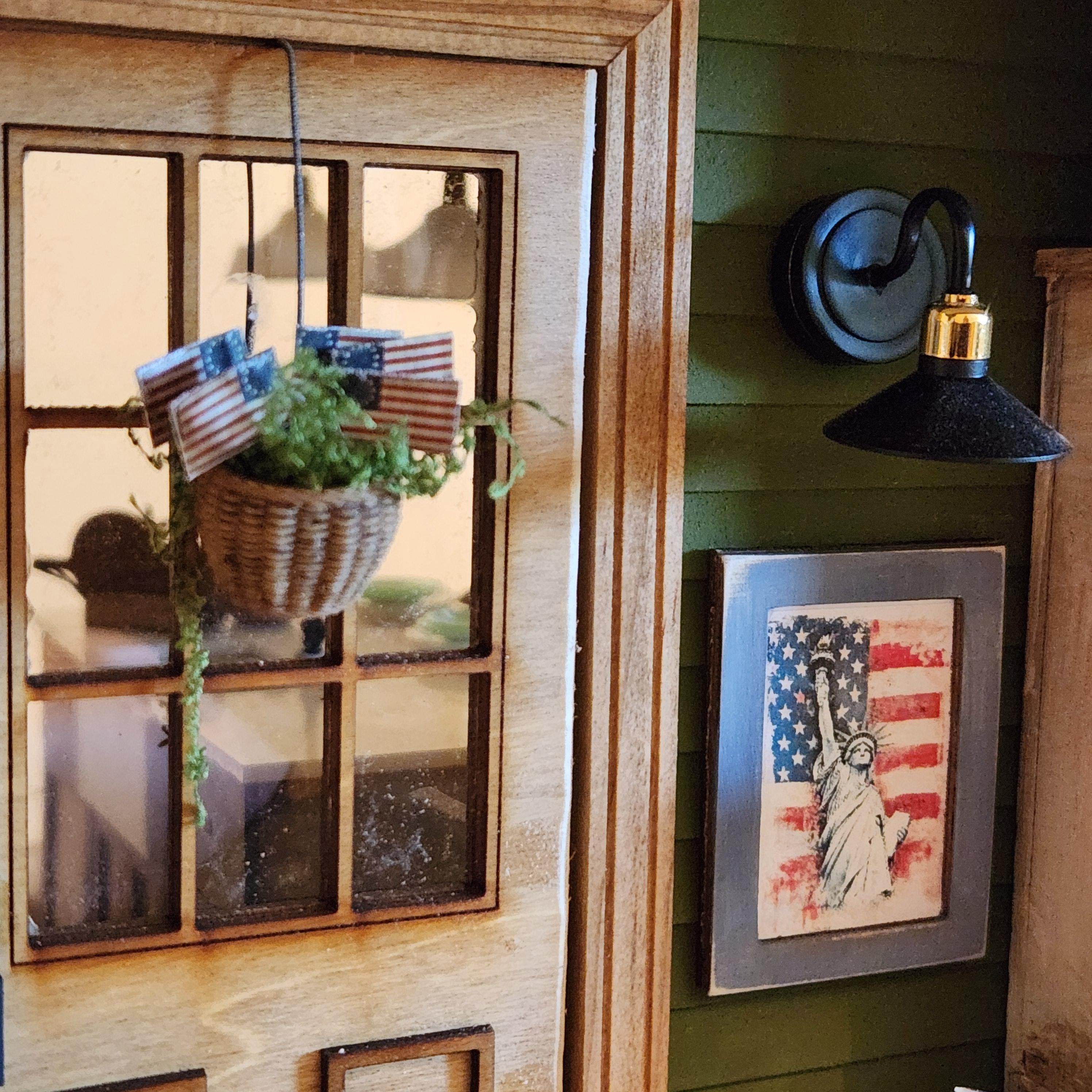 1:12 Scale Statue of Liberty Wood Sign | Miniature American Flag Wall Art | Patriotic Fourth of July Tiny Home Accessory