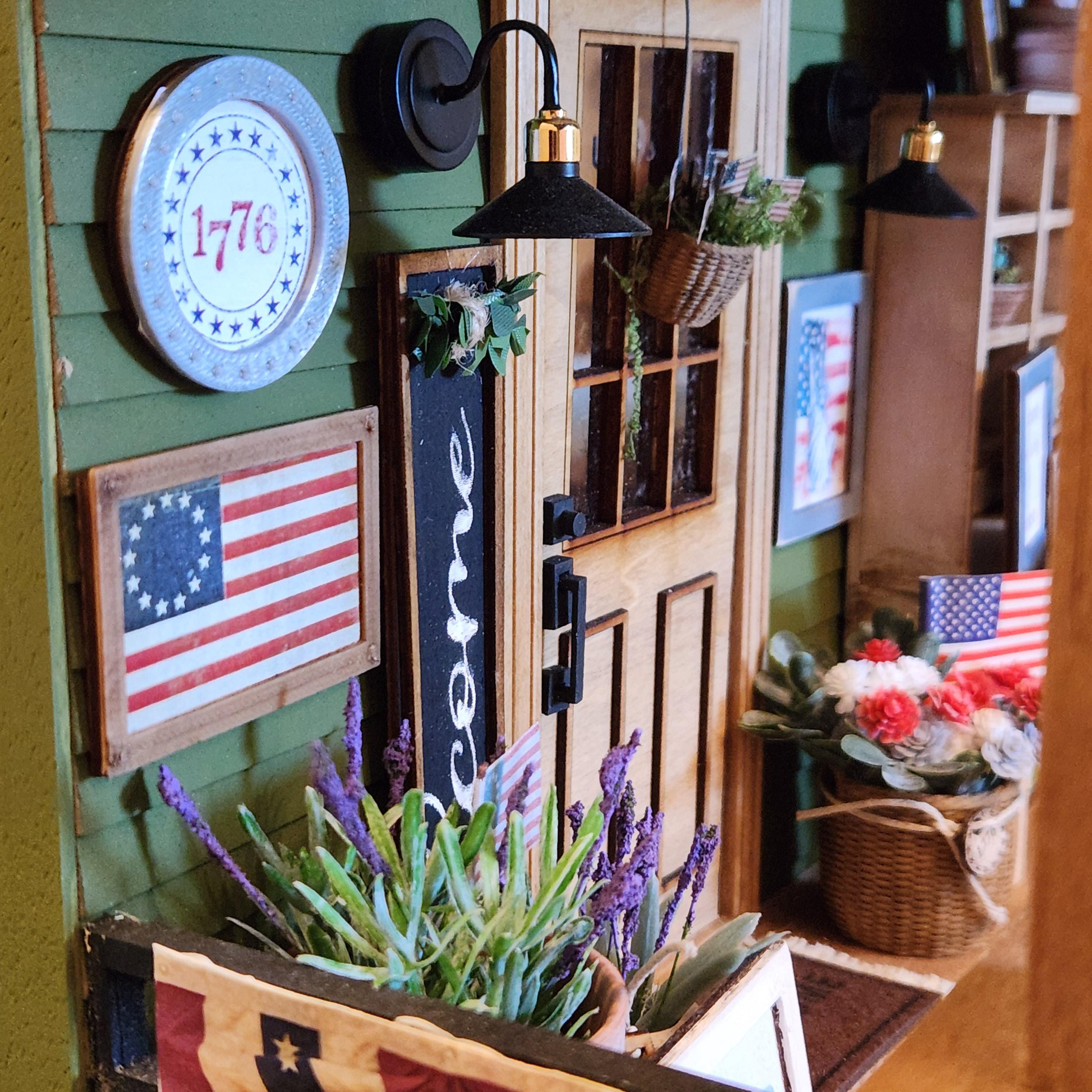 1:12 Scale 1776 Round Wall Sign | Miniature American Flag Wall Art | Patriotic Fourth of July Tiny Home Accessory