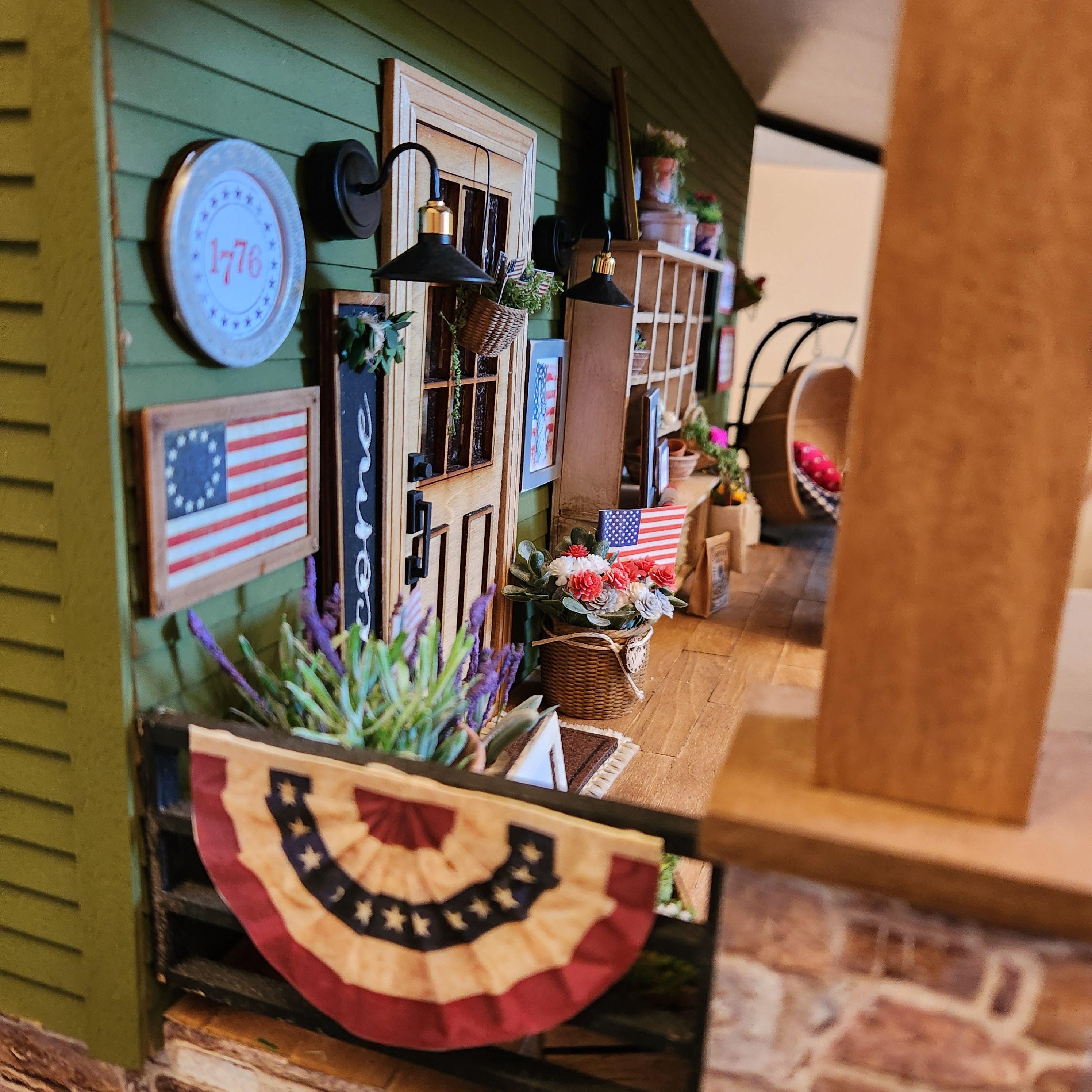 1:12 Scale 1776 Round Wall Sign | Miniature American Flag Wall Art | Patriotic Fourth of July Tiny Home Accessory