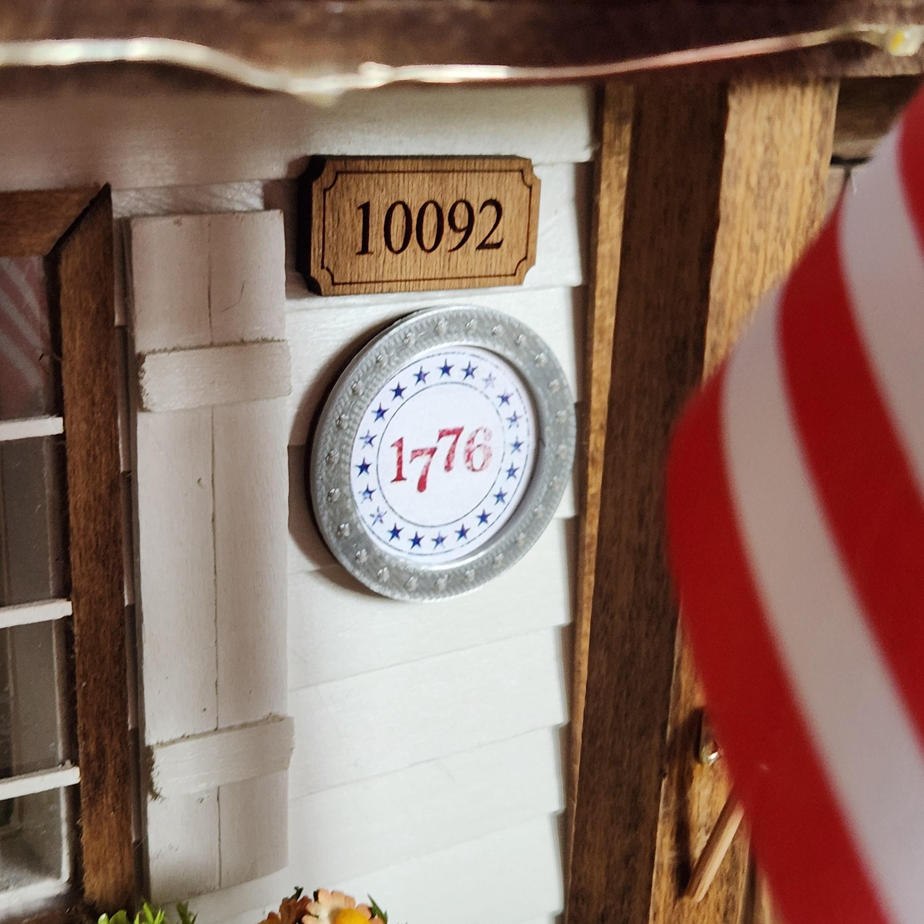 1:12 Scale 1776 Round Wall Sign | Miniature American Flag Wall Art | Patriotic Fourth of July Tiny Home Accessory