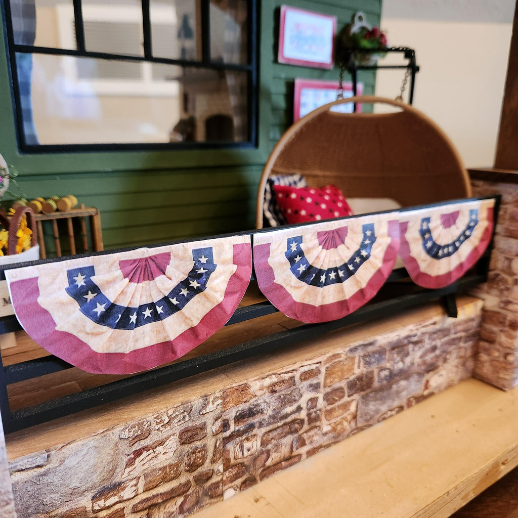 1:12 Scale Patriotic Bunting | Miniature American Flag Decor | Patriotic Fourth of July Tiny Home Accessory