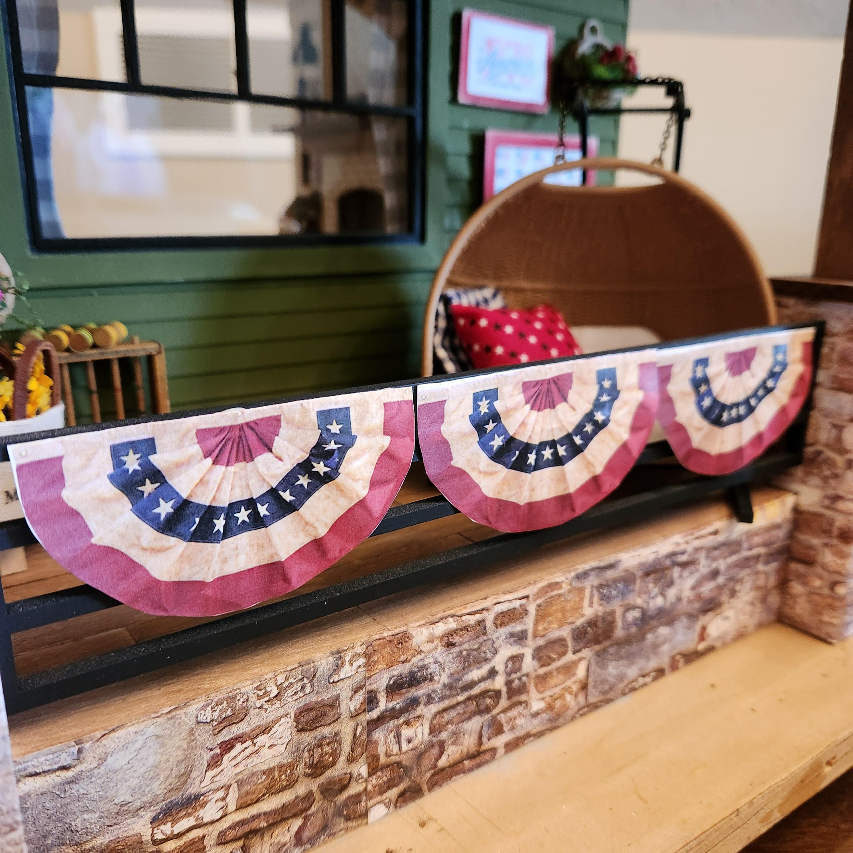 1:12 Scale Patriotic Bunting | Miniature American Flag Decor | Patriotic Fourth of July Tiny Home Accessory