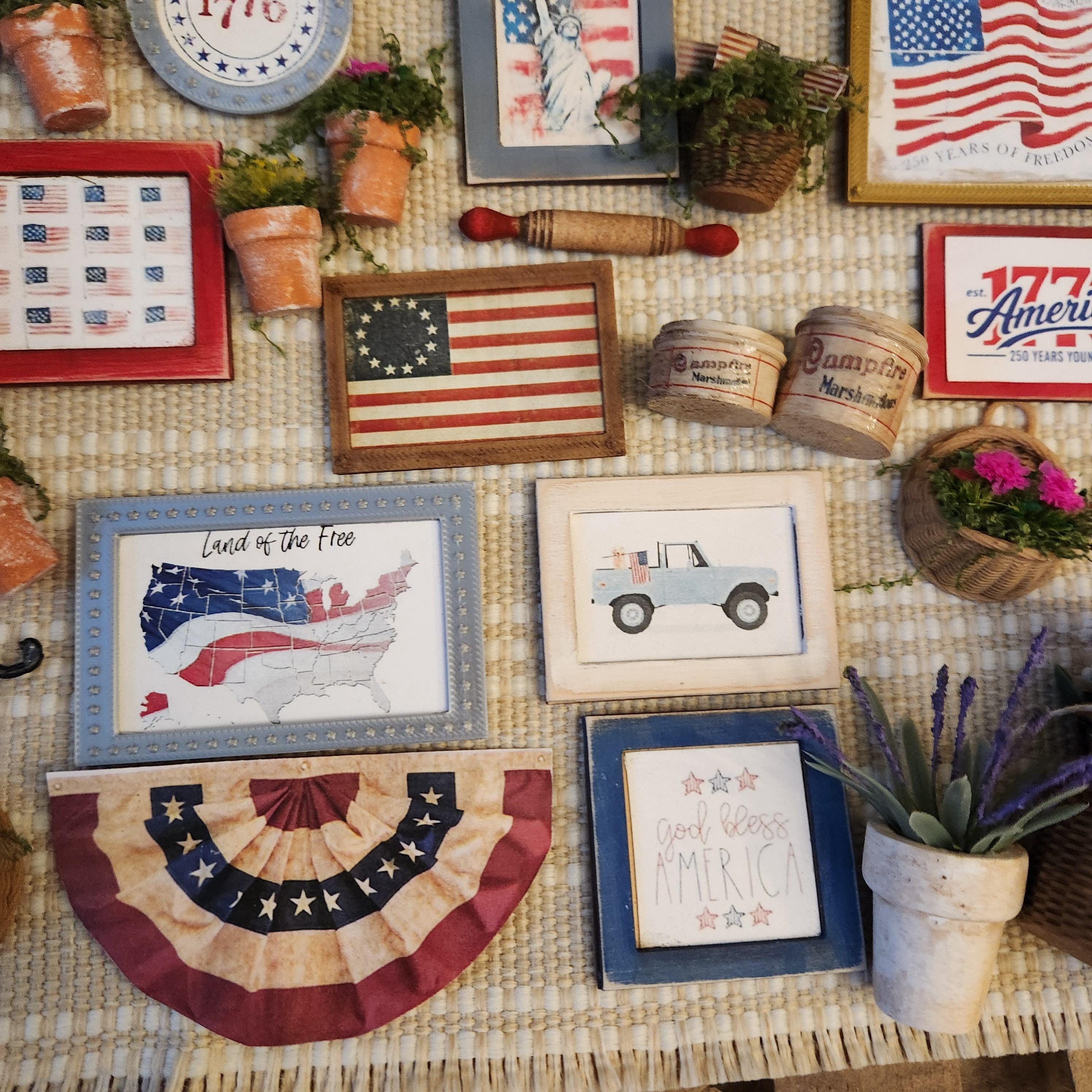 1:12 Scale Patriotic Bunting | Miniature American Flag Decor | Patriotic Fourth of July Tiny Home Accessory