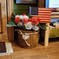 1:12 Scale Patriotic Floral Flag Basket | American Flag Miniature Decor | America’s 250th Birthday Dollhouse Accessory