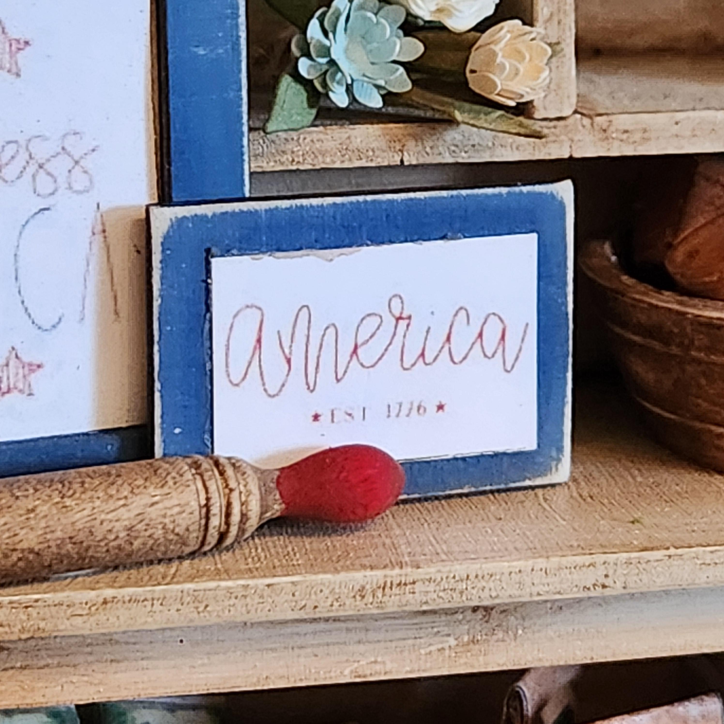 1:12 Scale Vintage Red Handled Rolling Pin | American Flag Miniature Decor | America’s 250th Birthday Dollhouse Accessory