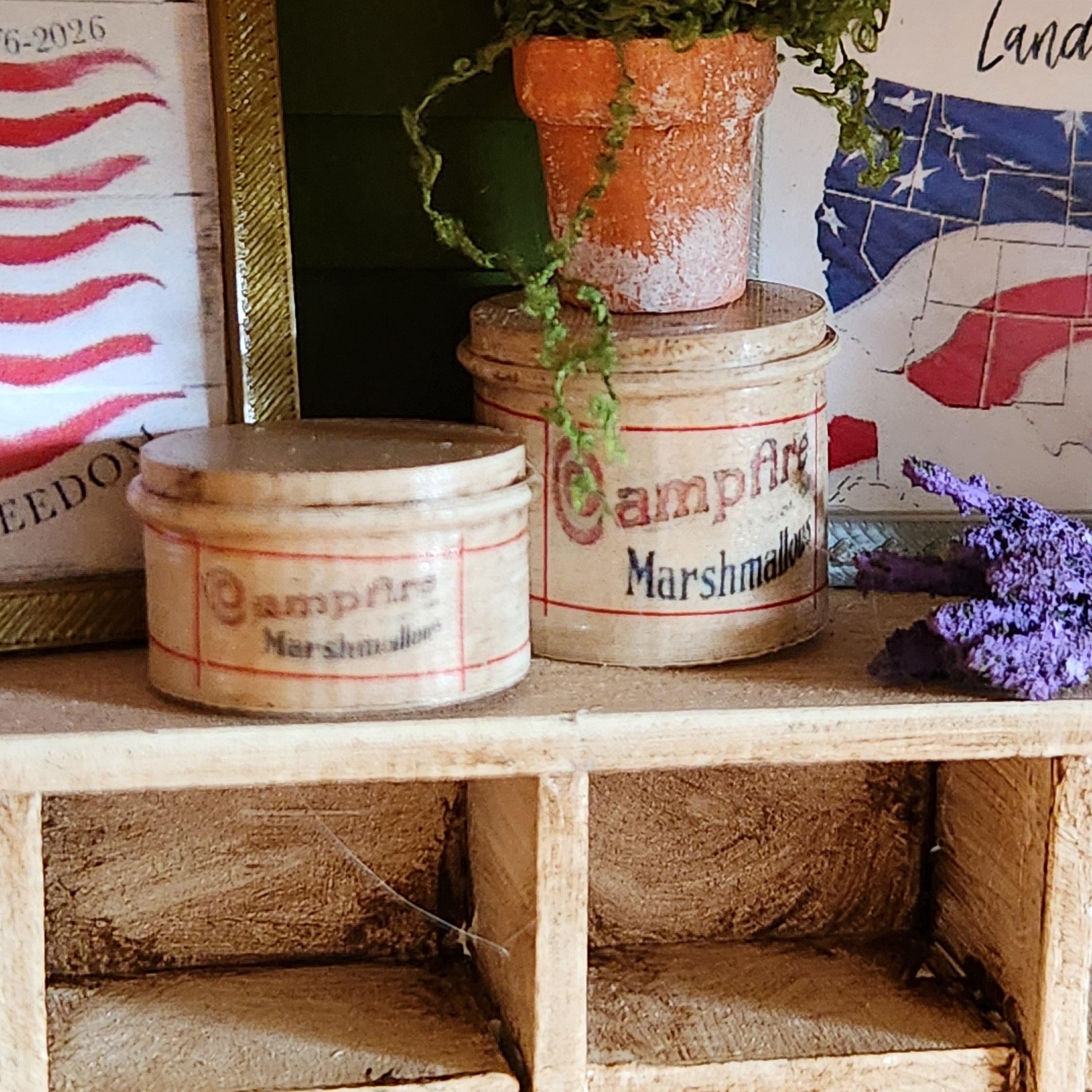 1:12 Scale Campfire Marshmallows Tin | American Flag Miniature Decor | America’s 250th Birthday Dollhouse Accessory