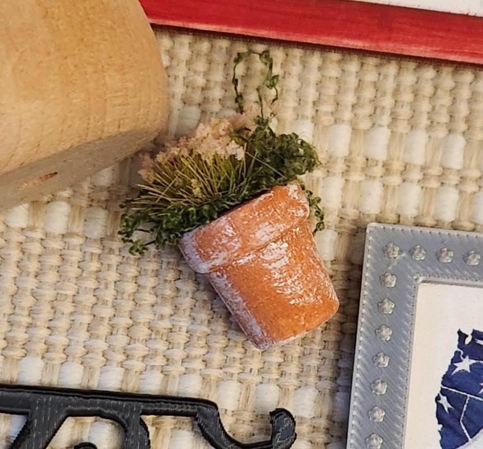 Dollhouse Miniature Potted Flowers | Terracotta Wooden Pot, Spring Accent