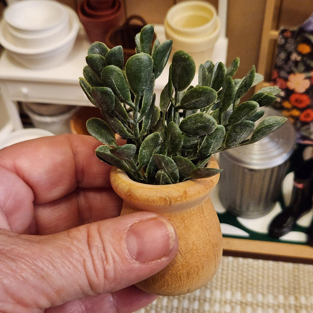 1:12 Scale Miniature Floor Greenery | Potted Tall in Natural Wood Container | Modern Farmhouse Dollhouse Plant