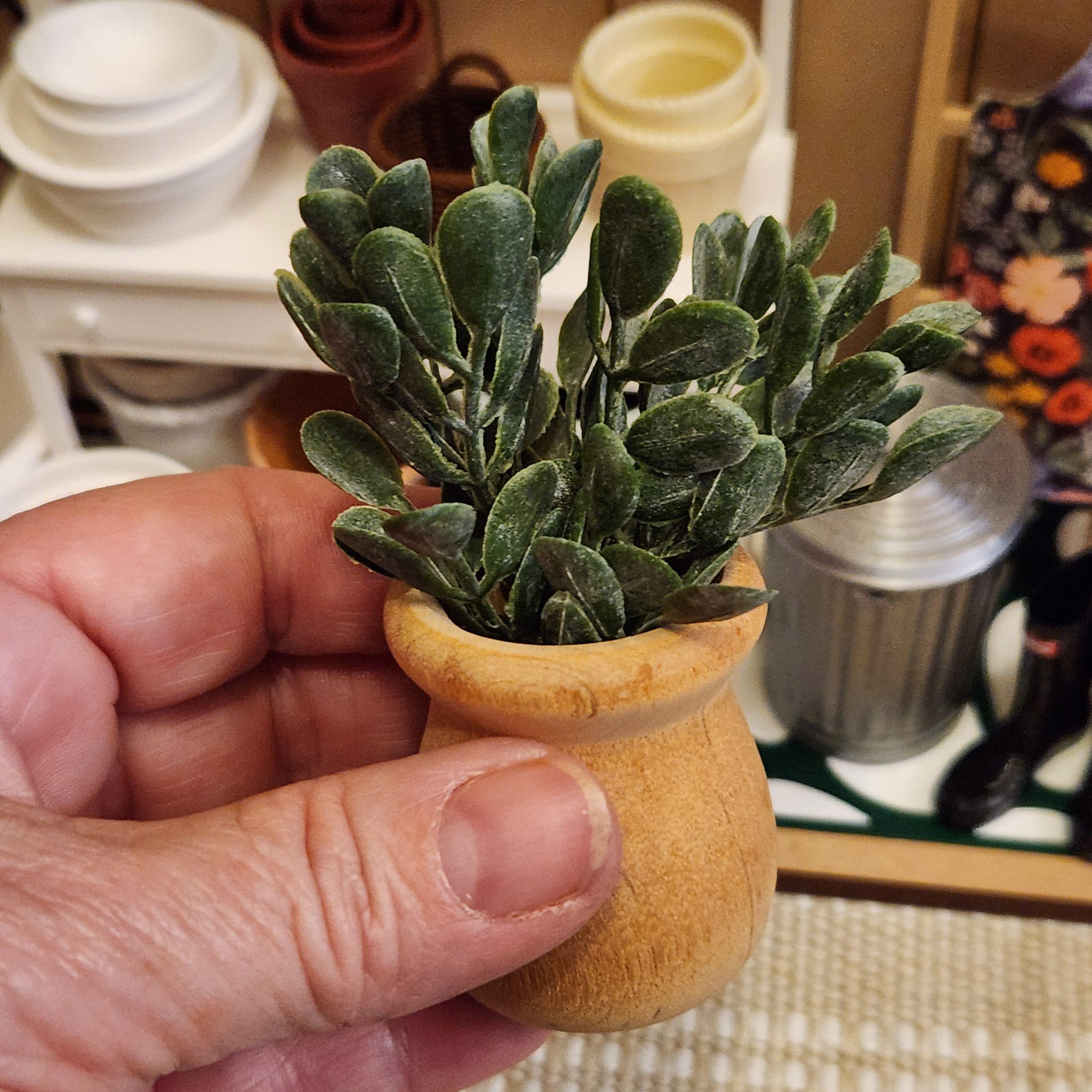 1:12 Scale Miniature Floor Greenery | Potted Tall in Natural Wood Container | Modern Farmhouse Dollhouse Plant