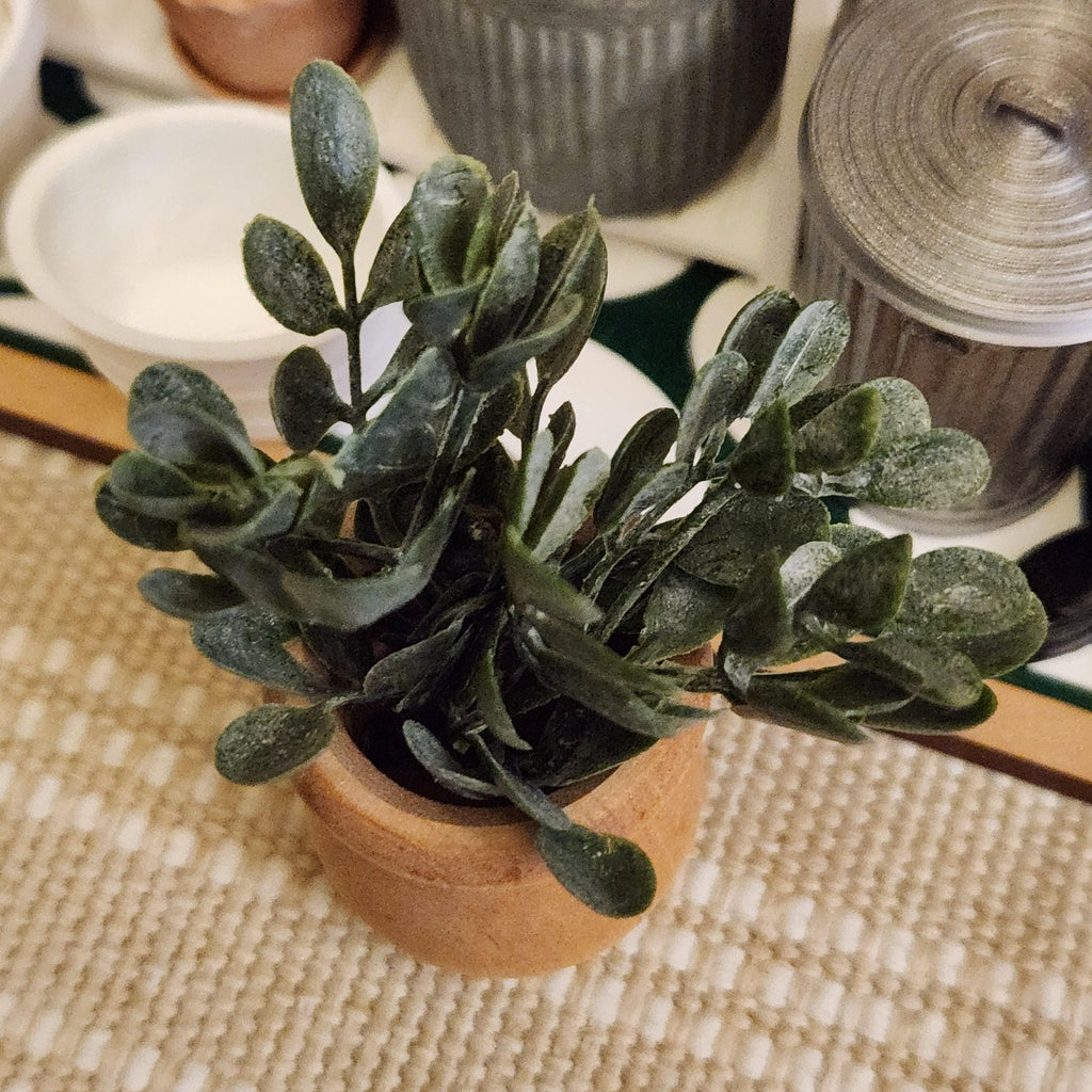 1:12 Scale Miniature Floor Greenery | Potted Tall in Natural Wood Container | Modern Farmhouse Dollhouse Plant
