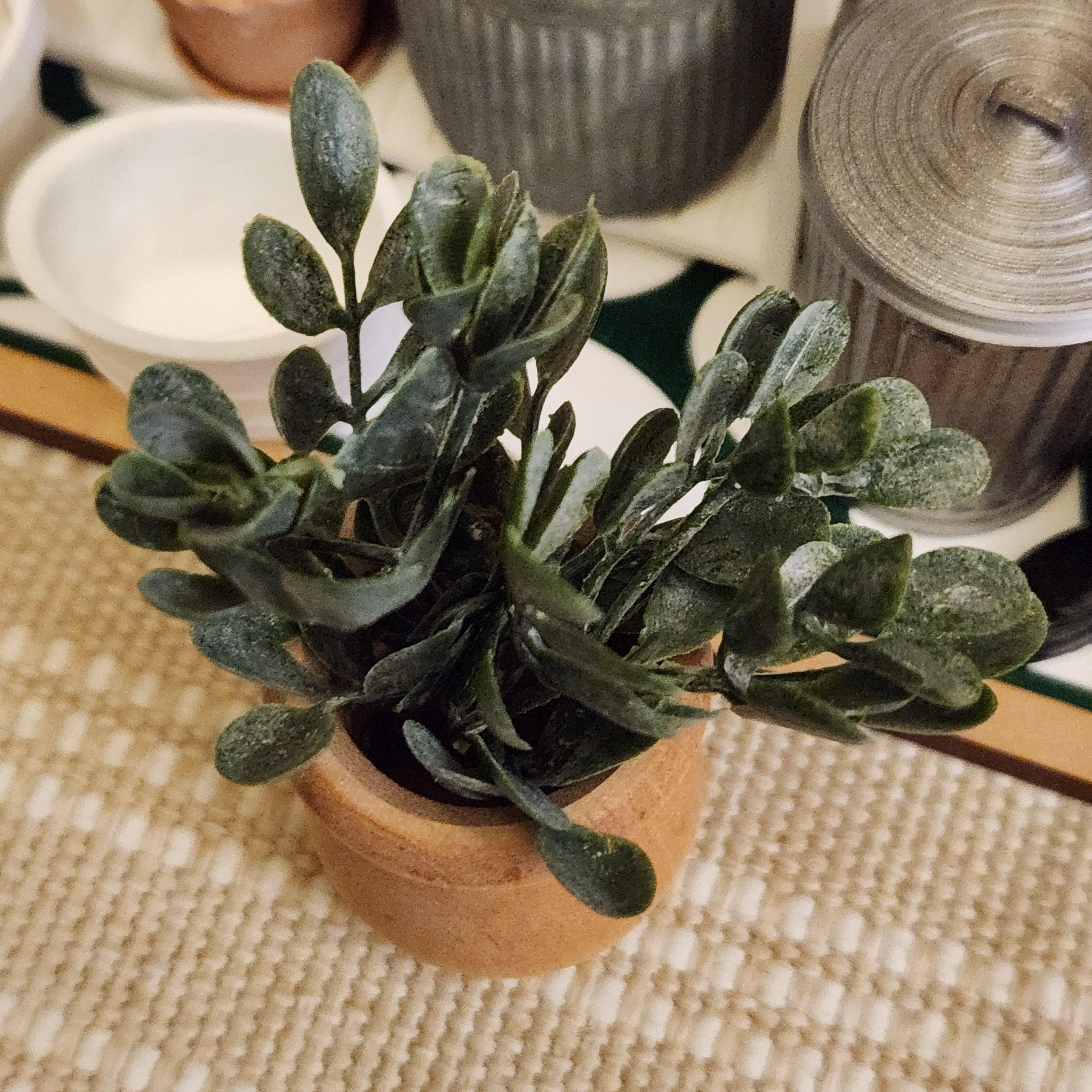 1:12 Scale Miniature Floor Greenery | Potted Tall in Natural Wood Container | Modern Farmhouse Dollhouse Plant
